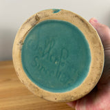 Weller Art Pottery 1930s Green Fluted Art Deco Flared Cylinder Footed Vase