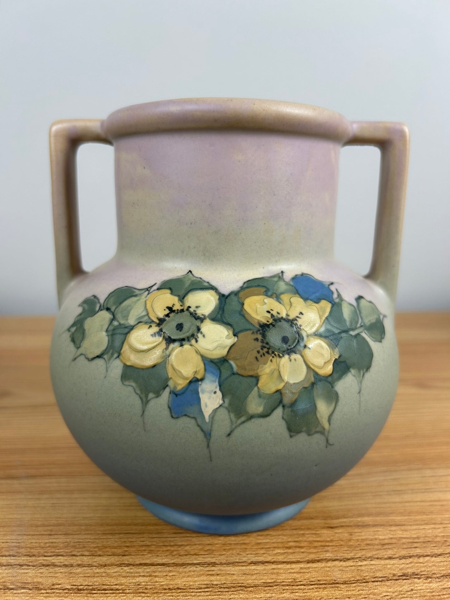 Antique Weller Hudson hand painted double handle vase unsigned