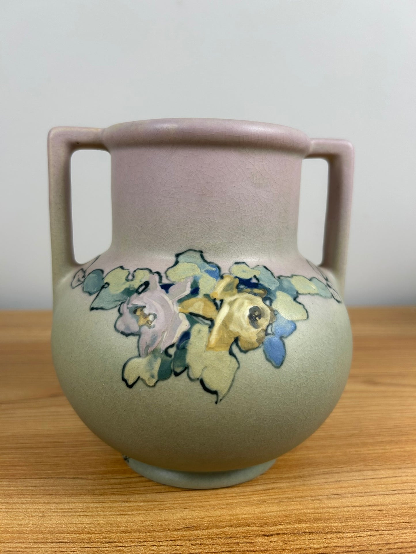 Antique Weller Hudson hand painted double handle vase signed Pillsbury