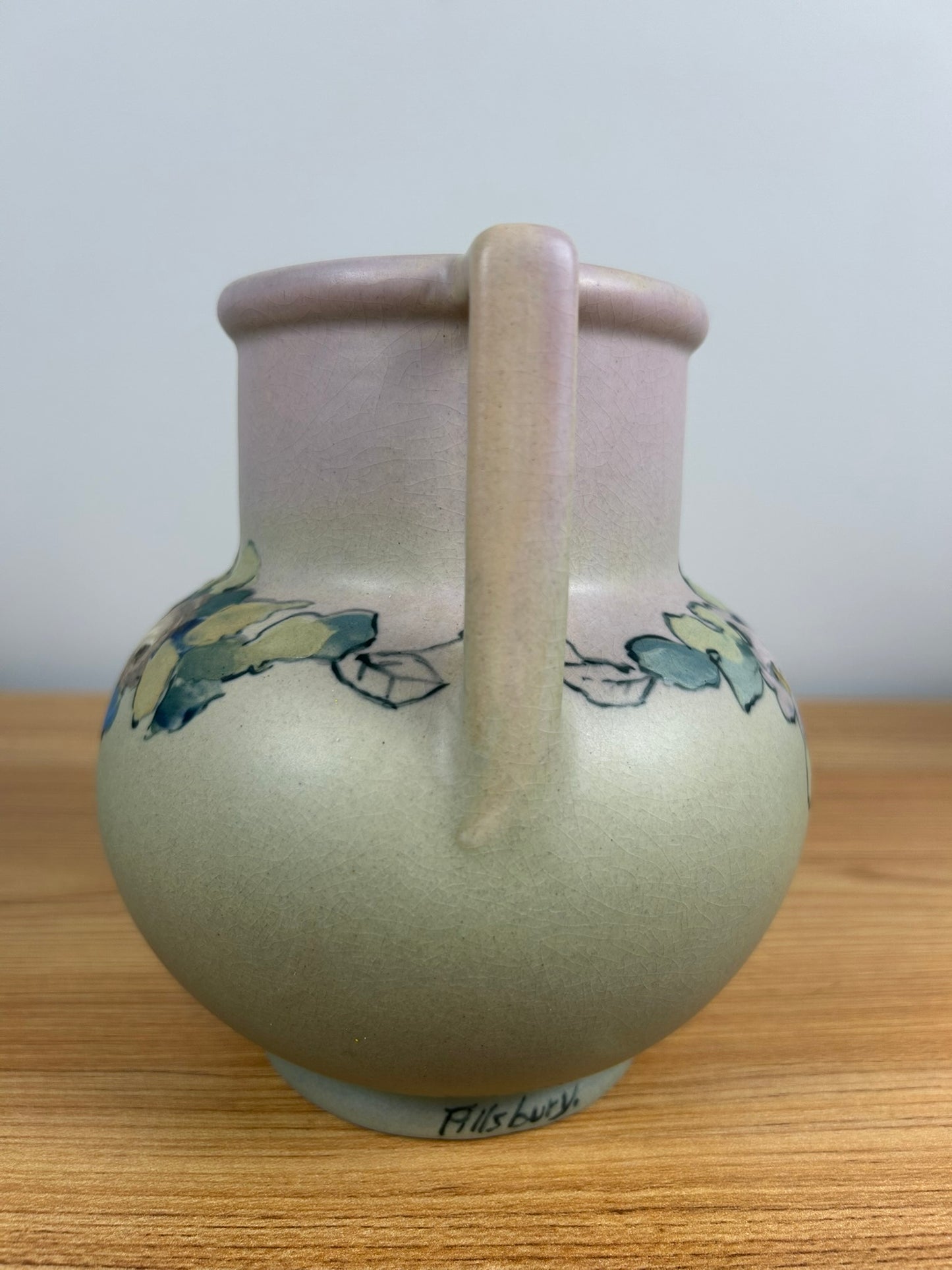 Antique Weller Hudson hand painted double handle vase signed Pillsbury
