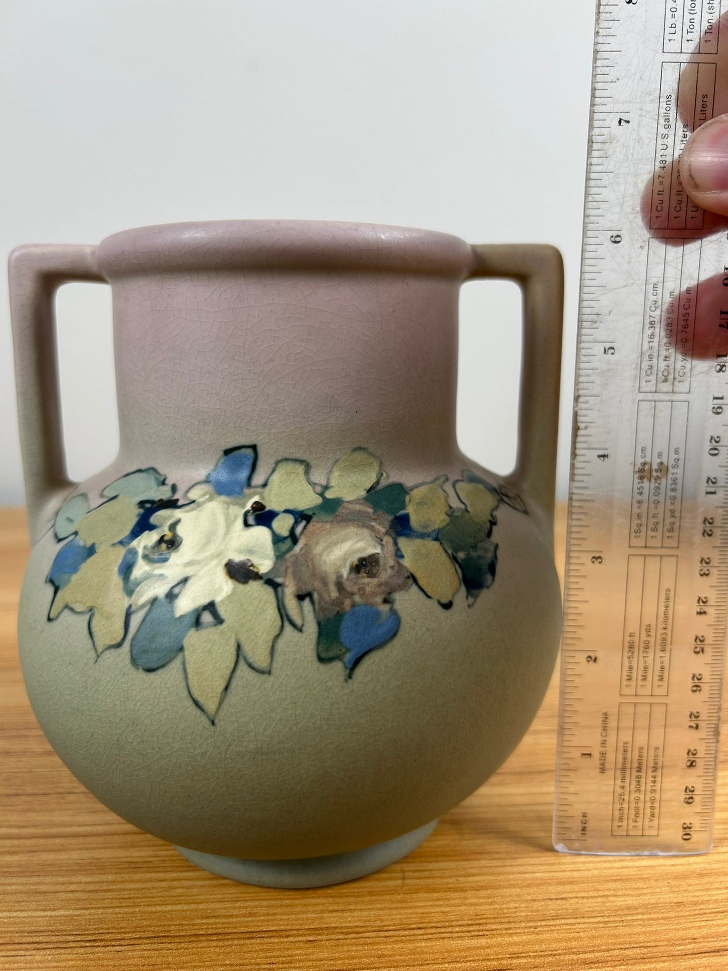Antique Weller Hudson hand painted double handle vase signed Pillsbury