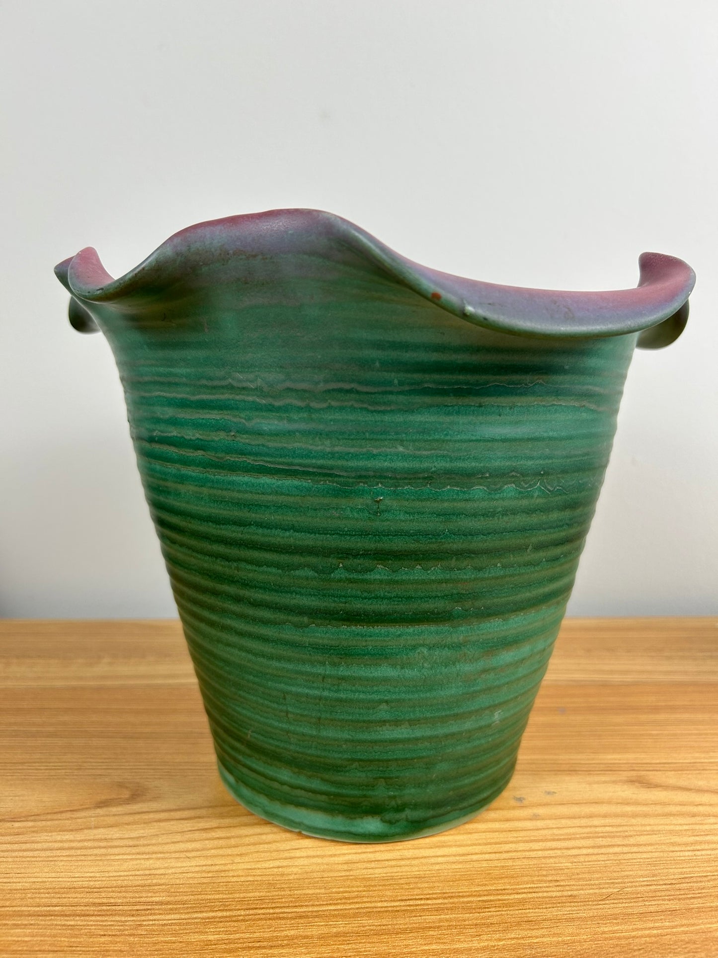 1920's WELLER POTTERY Fleron VASE Hand Made Arts & Crafts MATT Green & Rose 8"