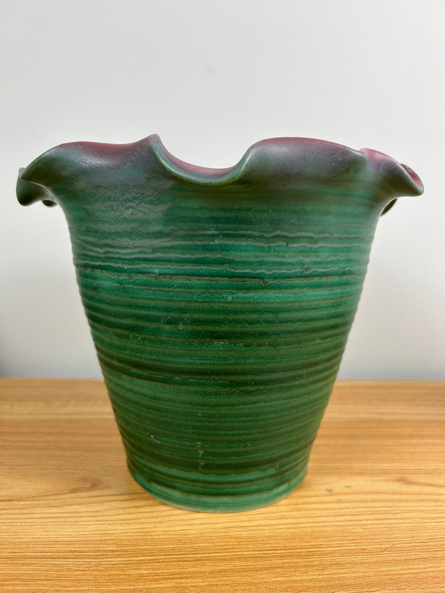 1920's WELLER POTTERY Fleron VASE Hand Made Arts & Crafts MATT Green & Rose 8"
