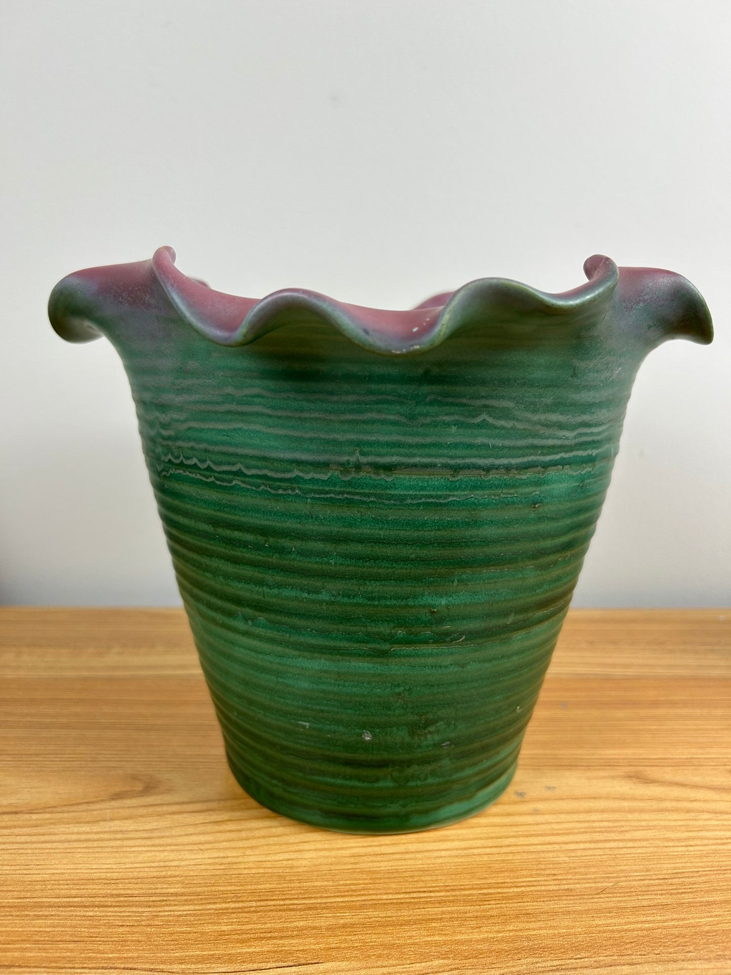 1920's WELLER POTTERY Fleron VASE Hand Made Arts & Crafts MATT Green & Rose 8"