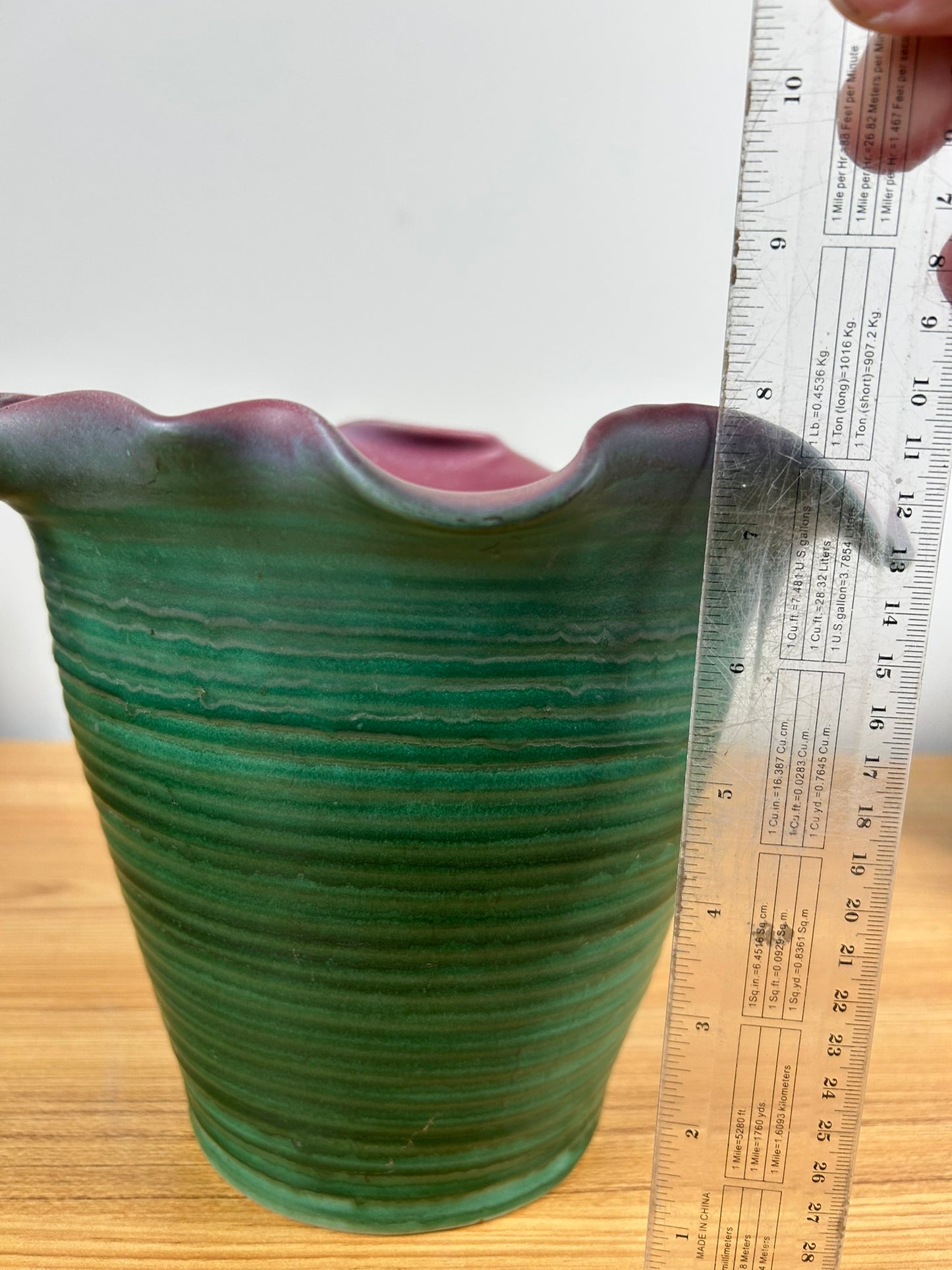 1920's WELLER POTTERY Fleron VASE Hand Made Arts & Crafts MATT Green & Rose 8"