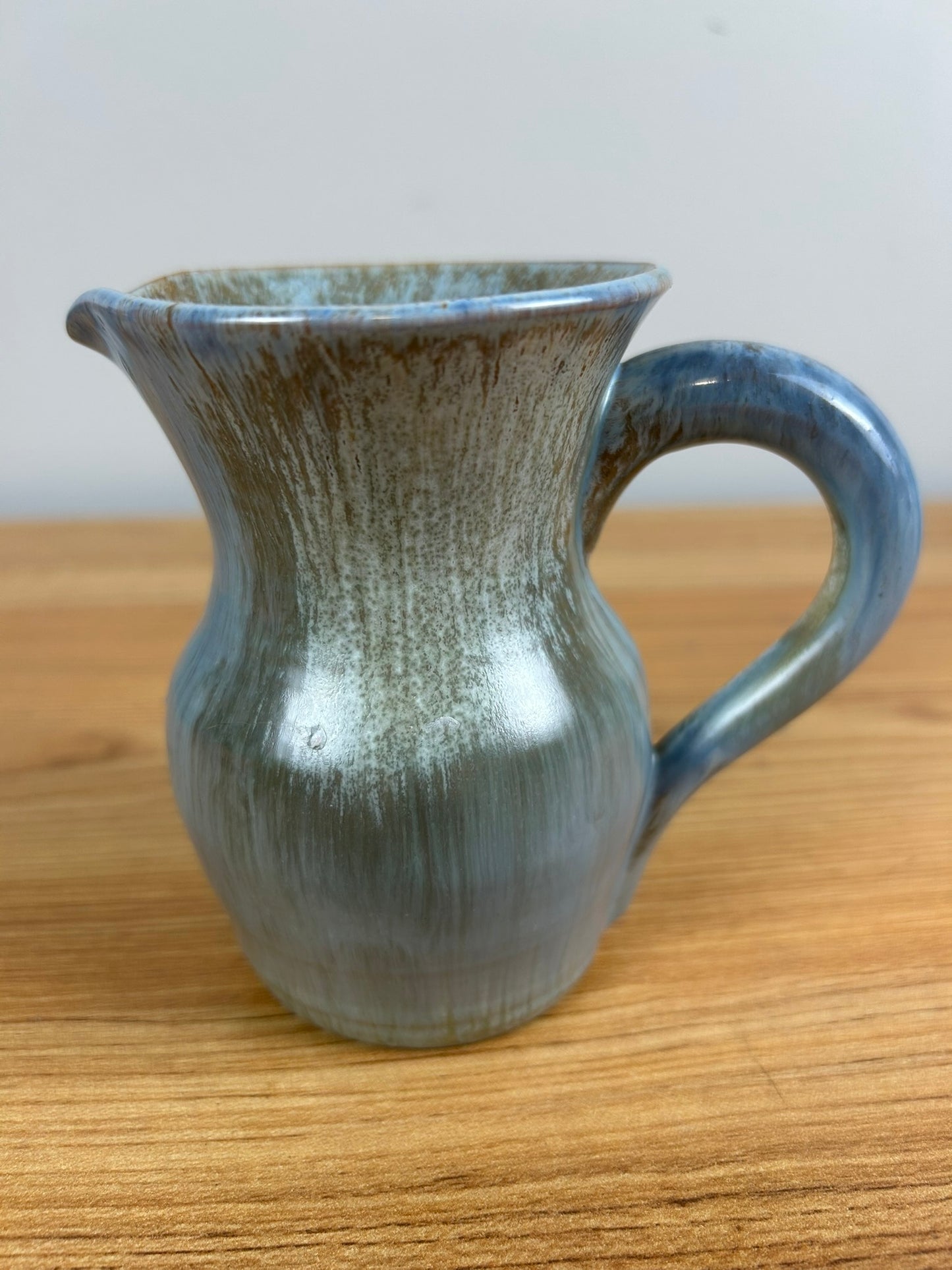 Rushmore Pottery Blue Mottled Glaze 4" Early Handled Pitcher