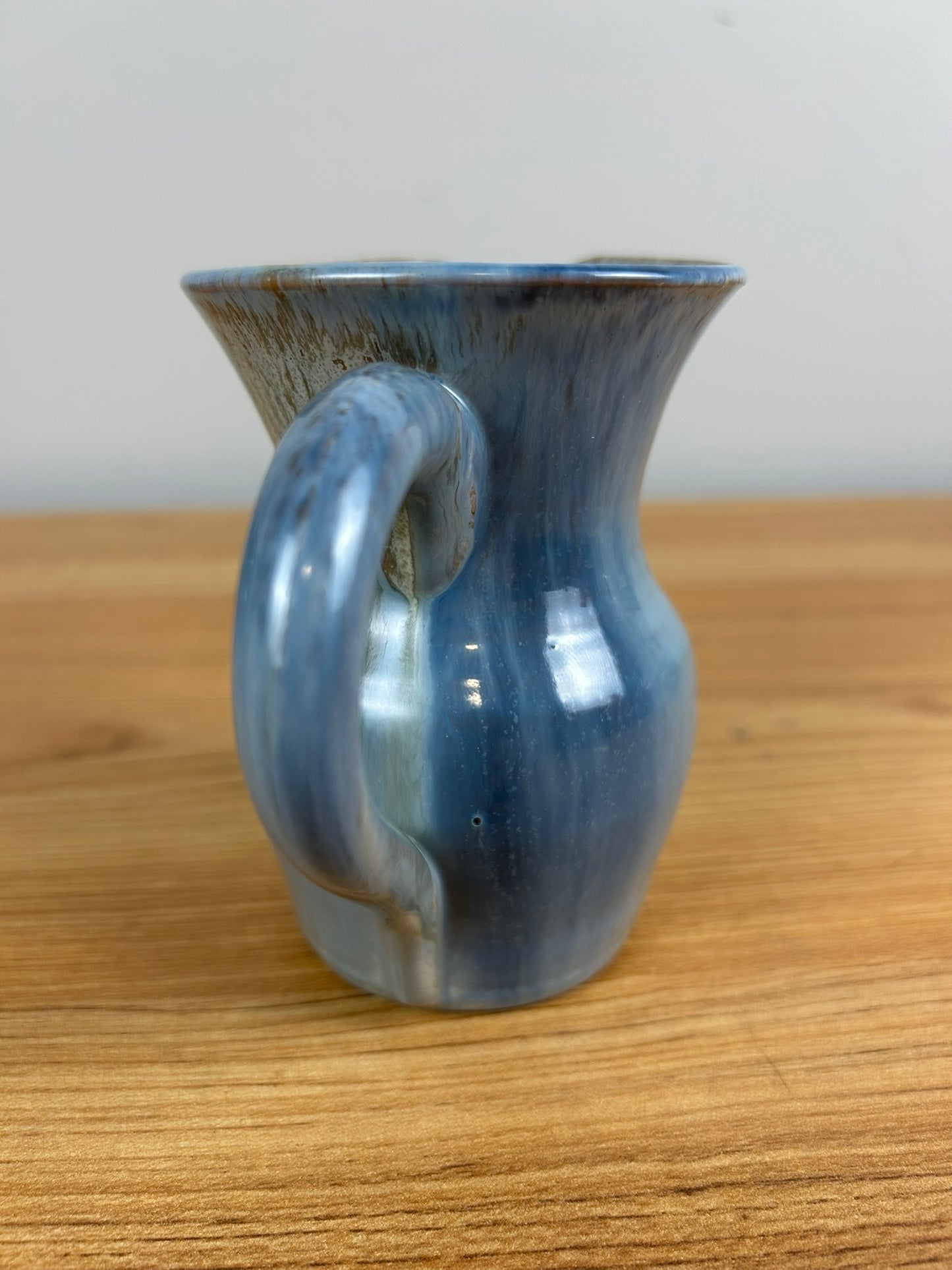Rushmore Pottery Blue Mottled Glaze 4" Early Handled Pitcher