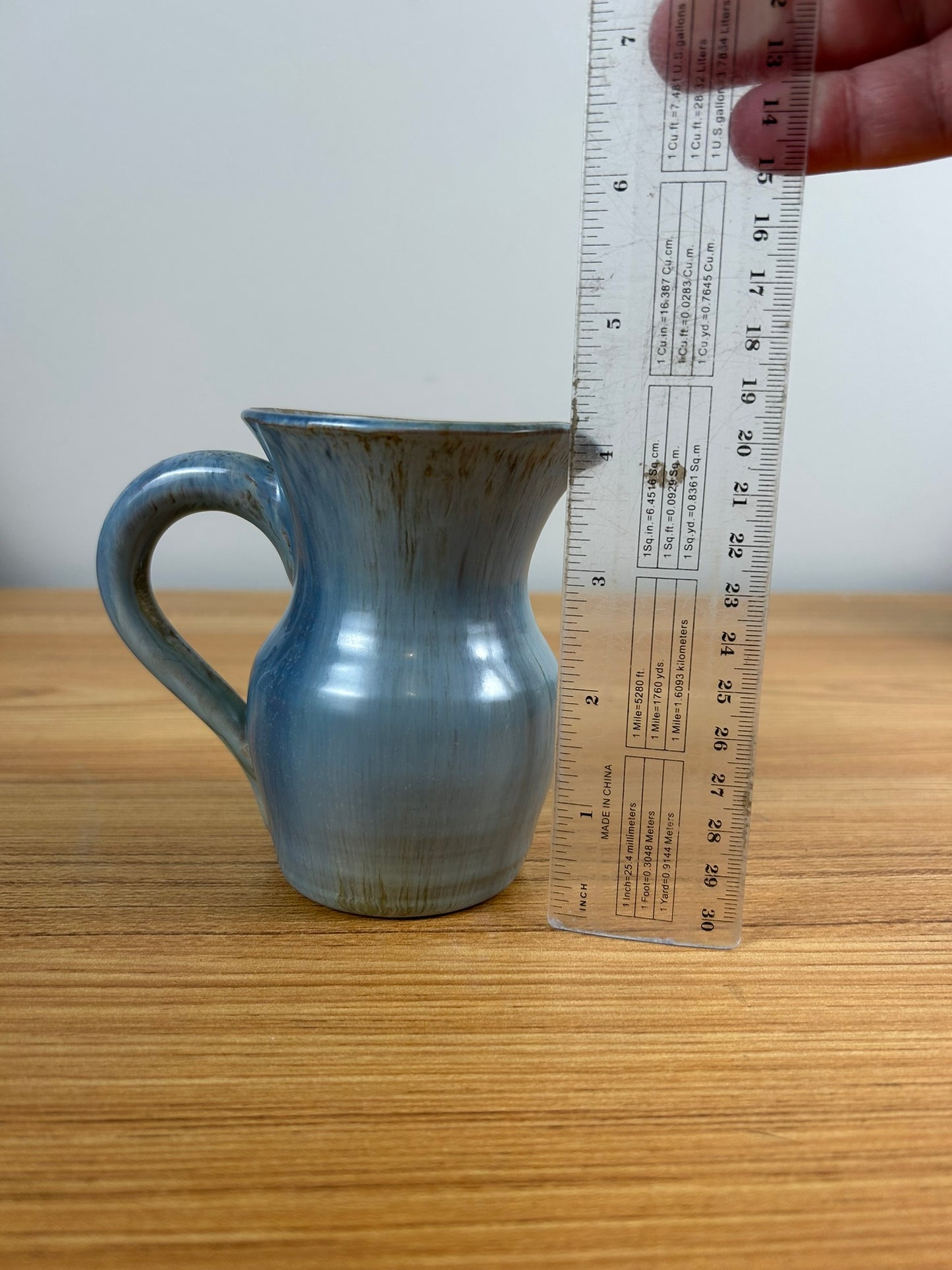 Rushmore Pottery Blue Mottled Glaze 4" Early Handled Pitcher