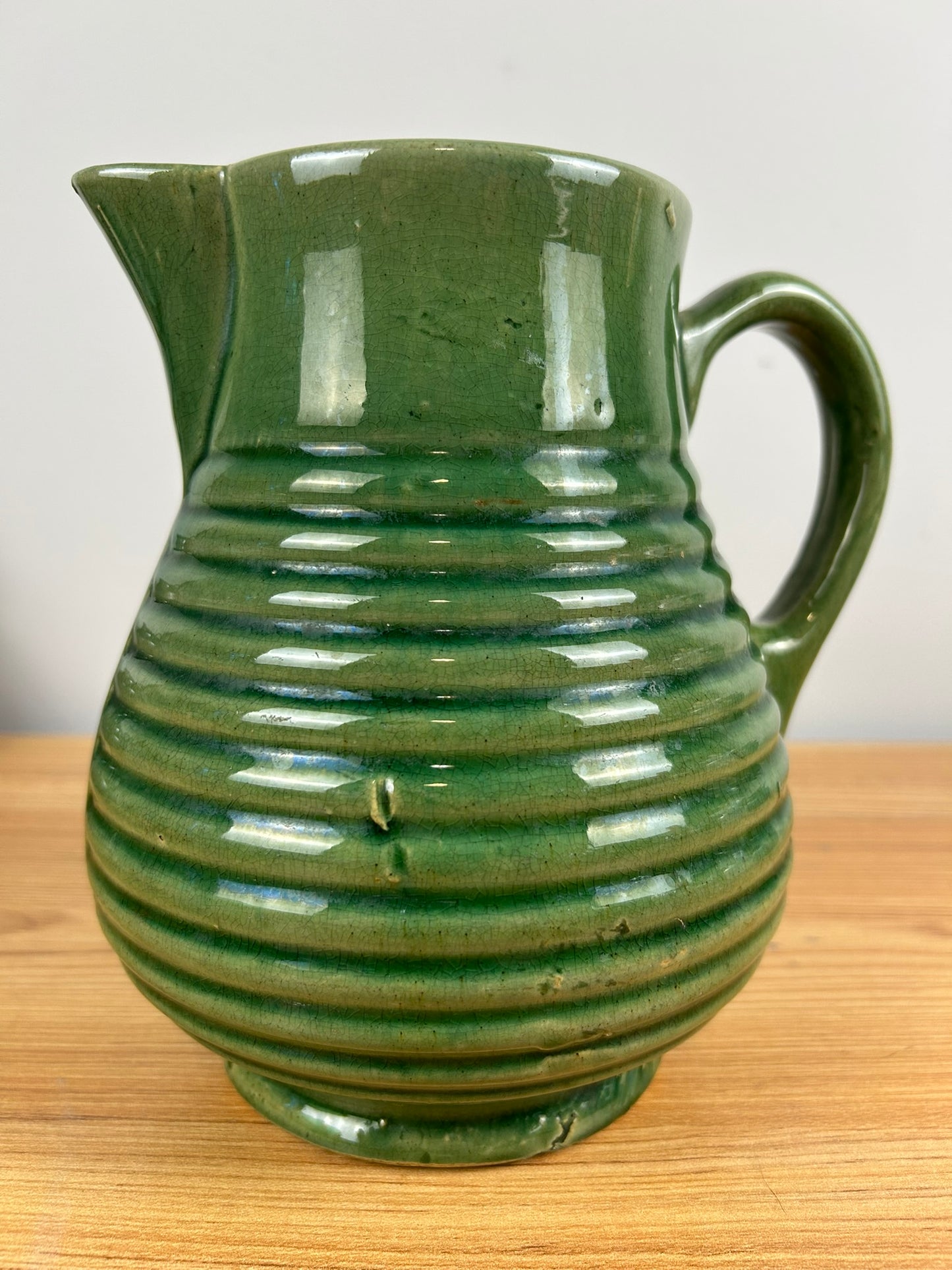 McCoy Green Ringware Art and Crafts Art Pottery 8" Tall Pitcher