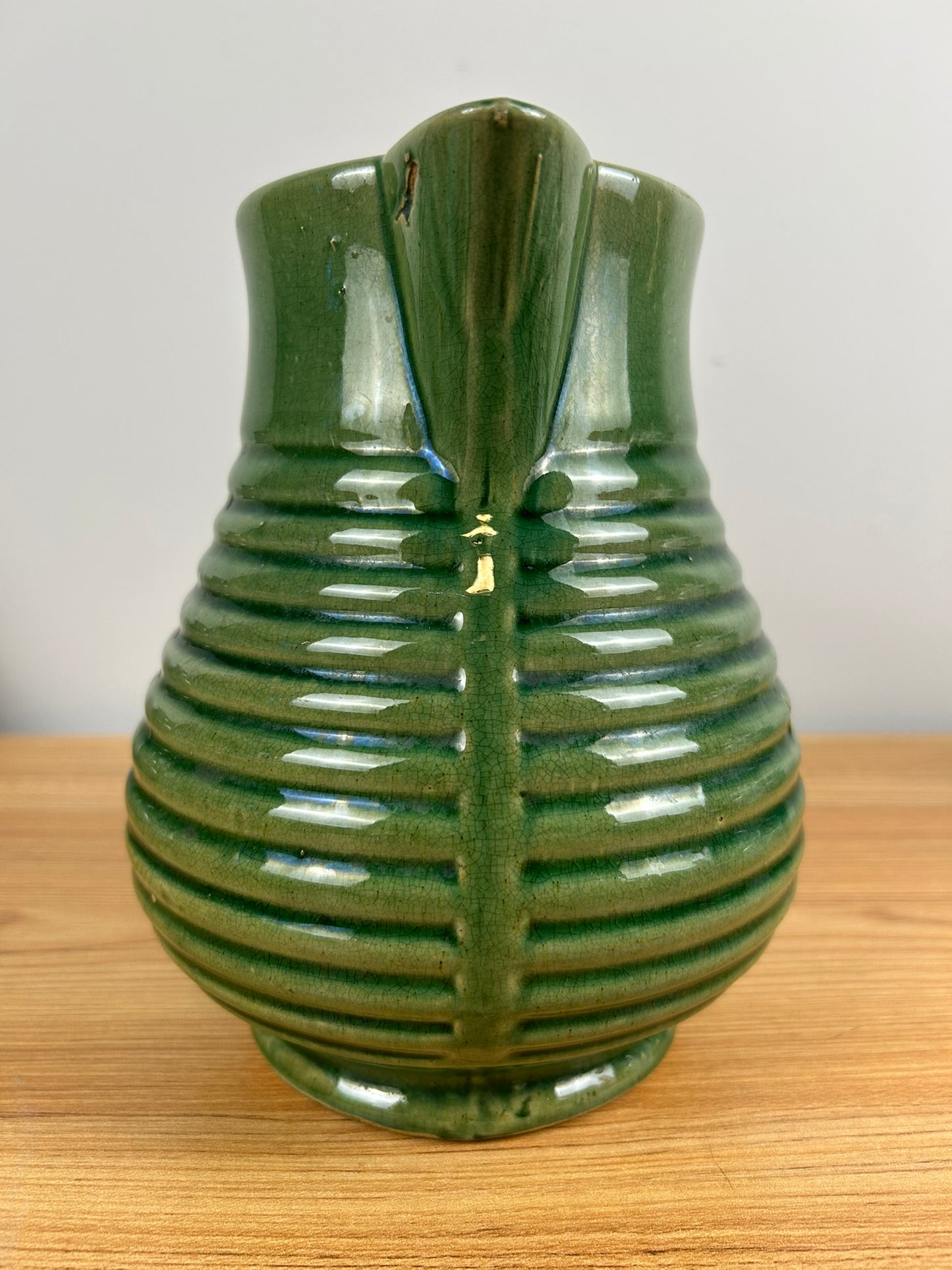 McCoy Green Ringware Art and Crafts Art Pottery 8" Tall Pitcher
