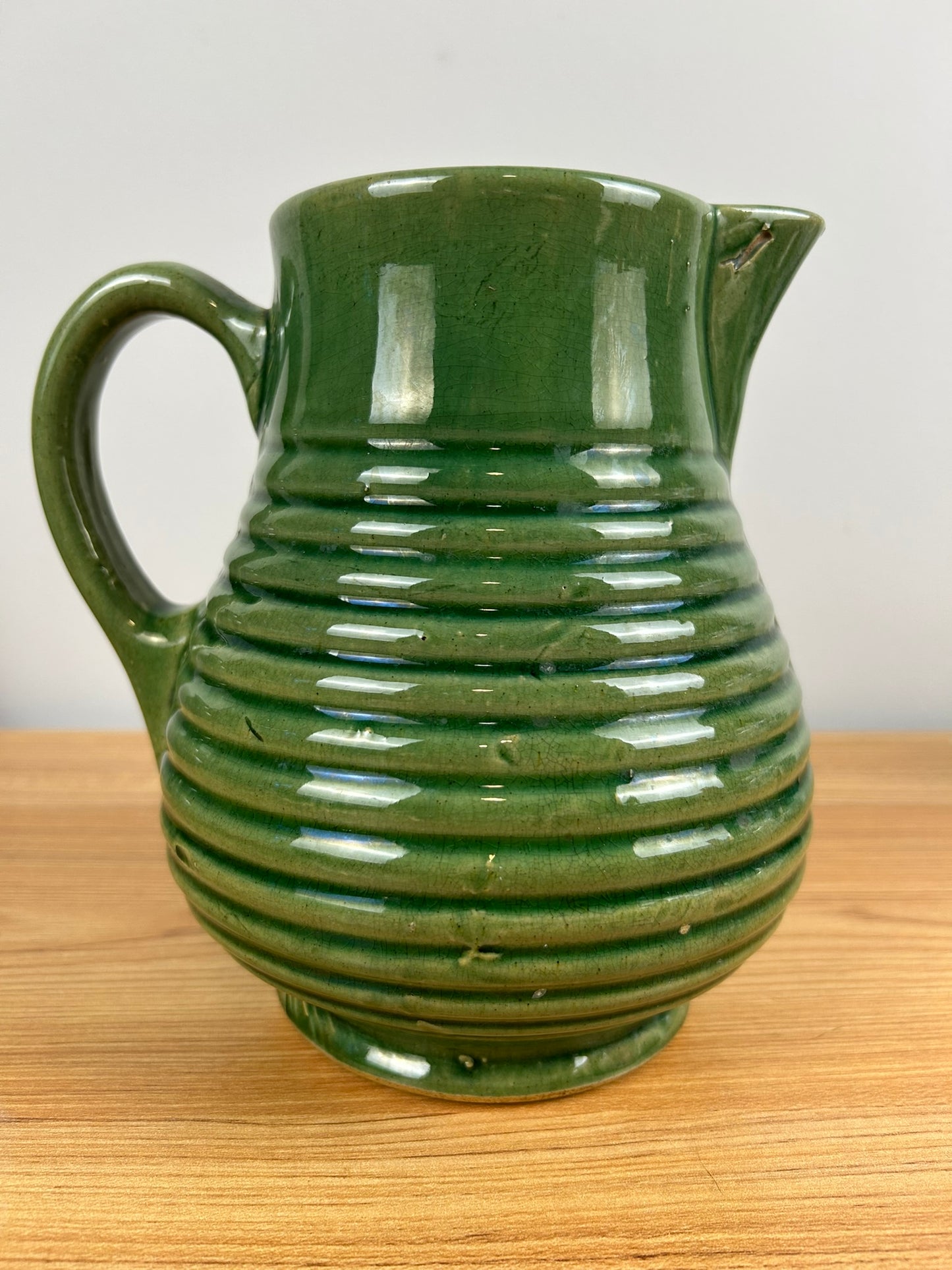 McCoy Green Ringware Art and Crafts Art Pottery 8" Tall Pitcher