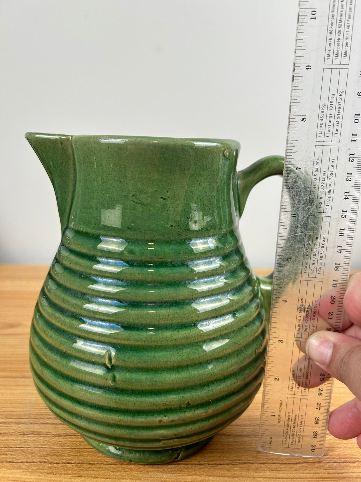 McCoy Green Ringware Art and Crafts Art Pottery 8" Tall Pitcher