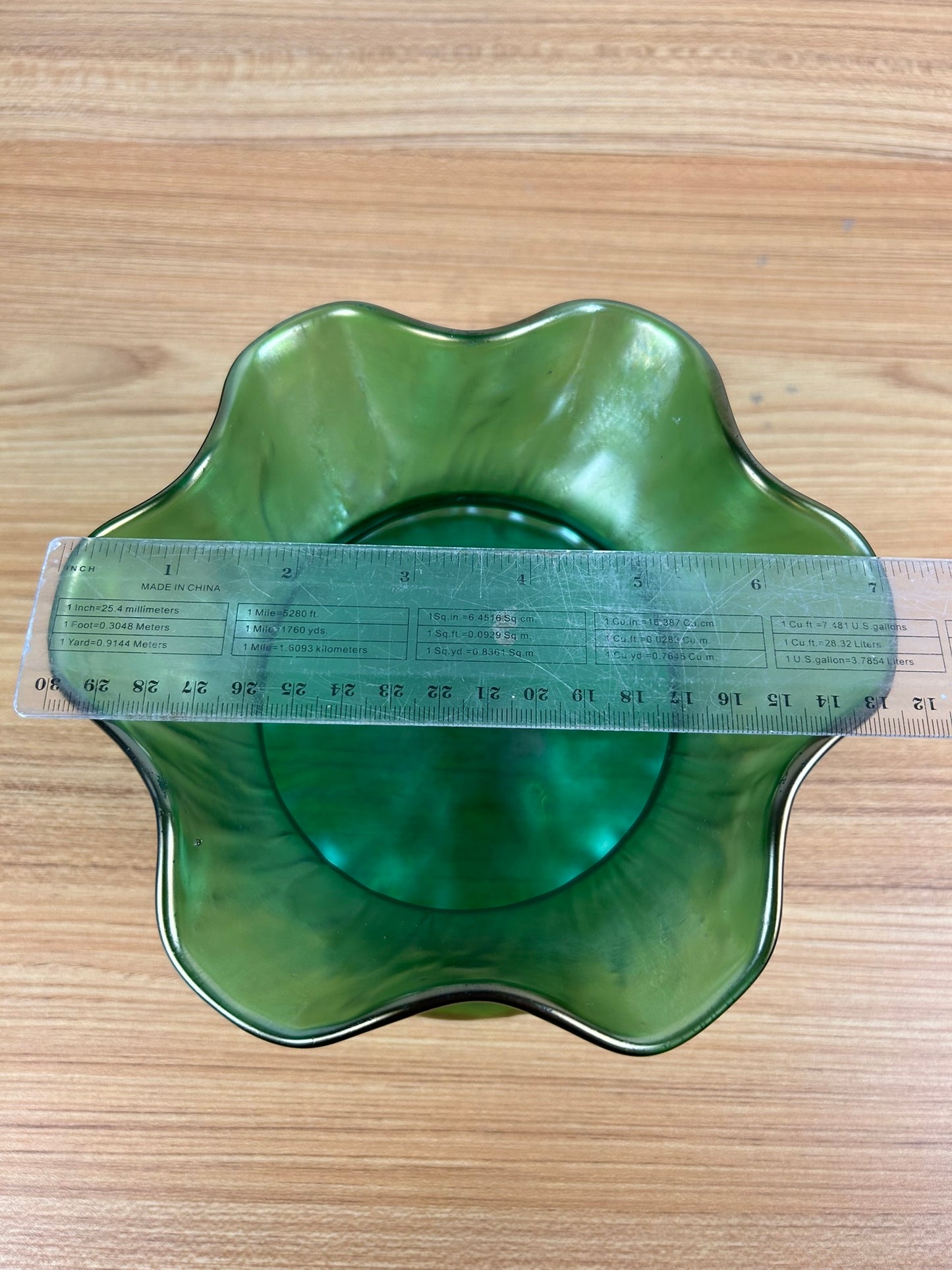 Antique Loetz Rusticana Hand Blown Green 7" Wide Vase Satin Glass Finish