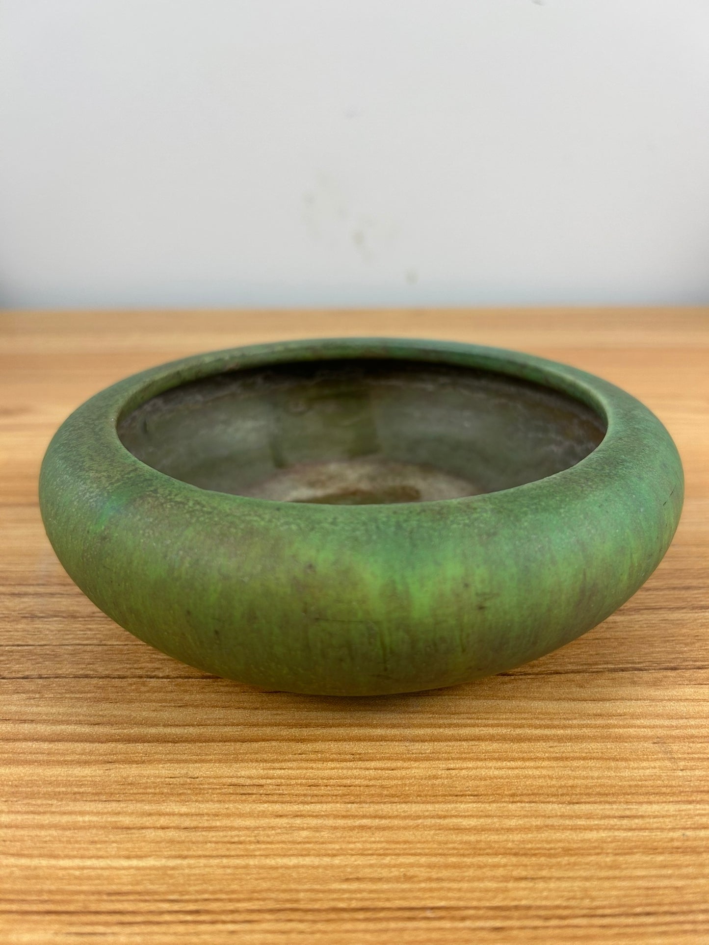 Glorious Antique Roseville Pottery Early Carnelian Bowl Matte Green