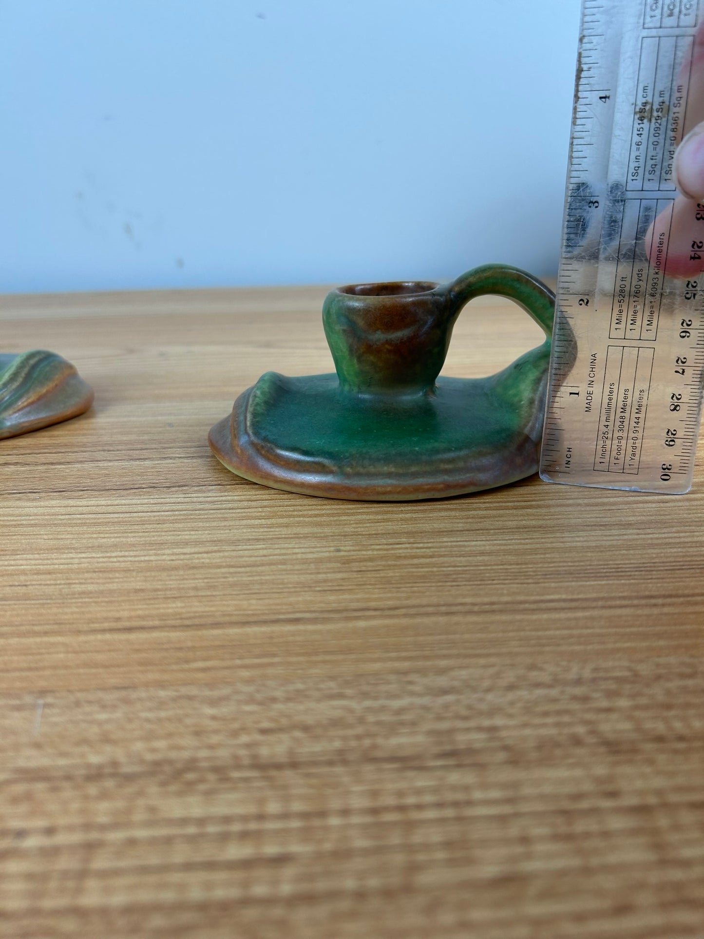 Weller Art Pottery Elberta Green Brown Blended Glaze Pair Of Candle Holders