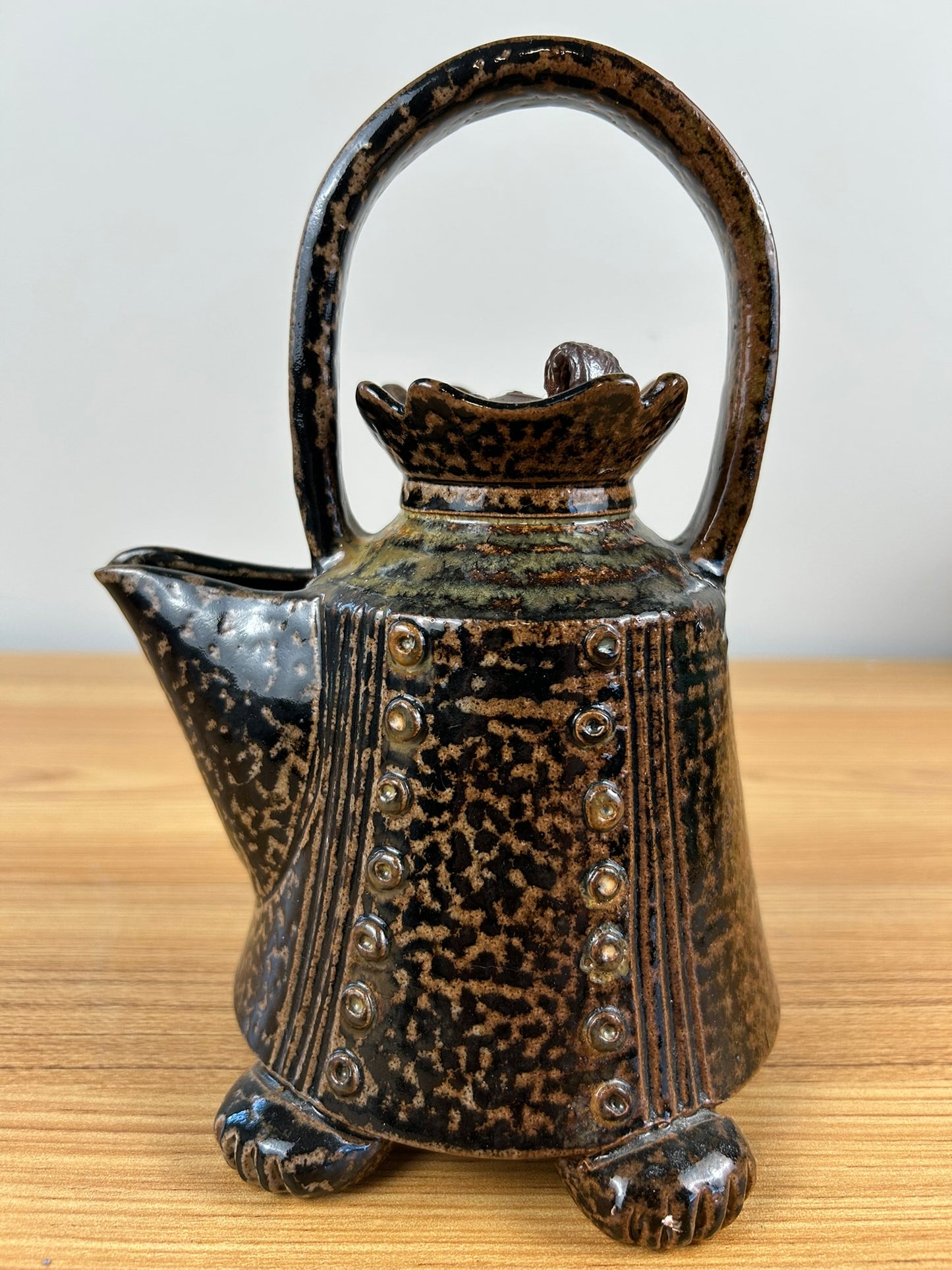 Vintage Unmarked MCM John Glick Style Large Handled Teapot Animal Feet