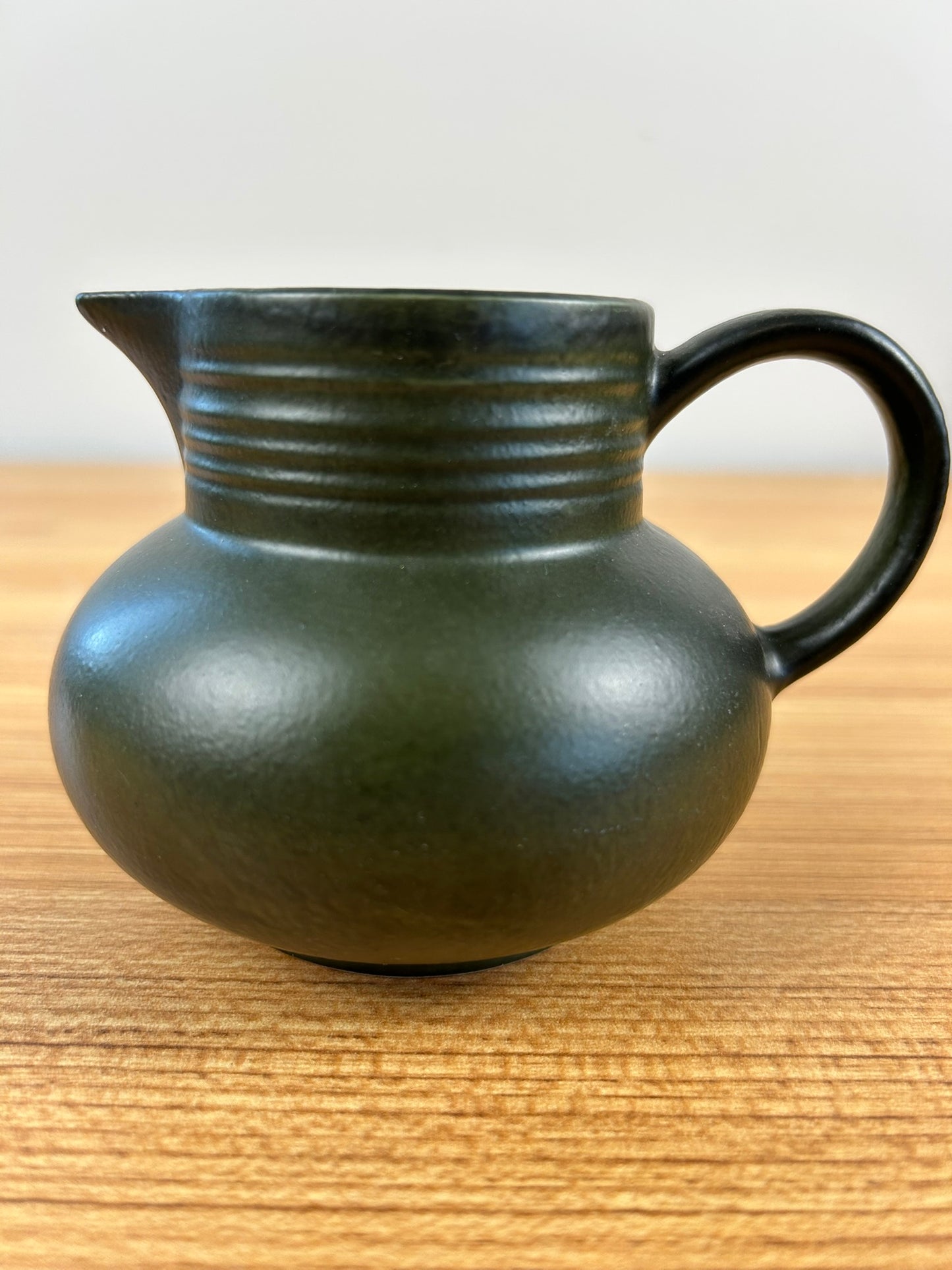 MYOTT GREEN CREAM PITCHER VINTAGE STONEWARE POTTERY ENGLAND MCM