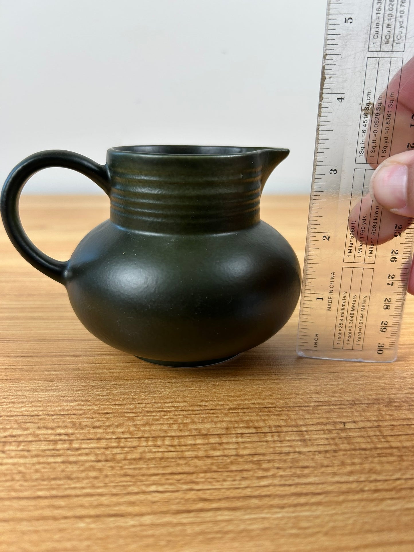 MYOTT GREEN CREAM PITCHER VINTAGE STONEWARE POTTERY ENGLAND MCM