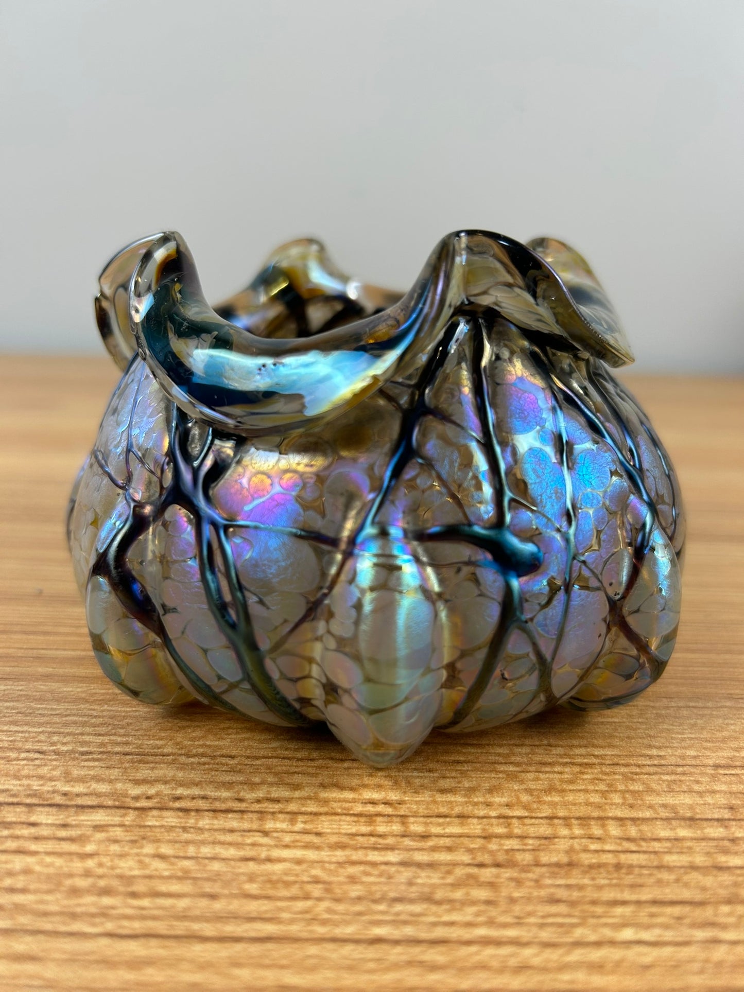 Palle Konig Bohemian Iridescent Veined Threaded Art Glass Vase