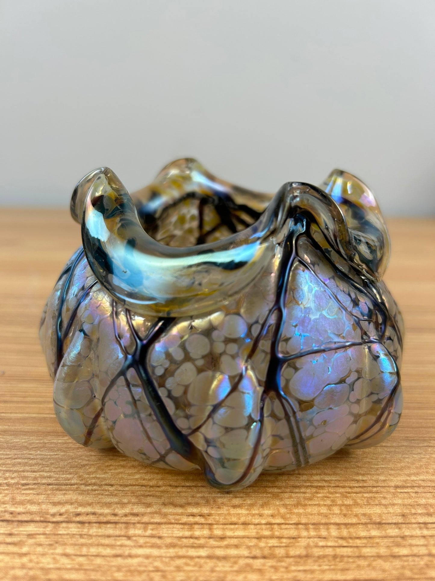 Palle Konig Bohemian Iridescent Veined Threaded Art Glass Vase