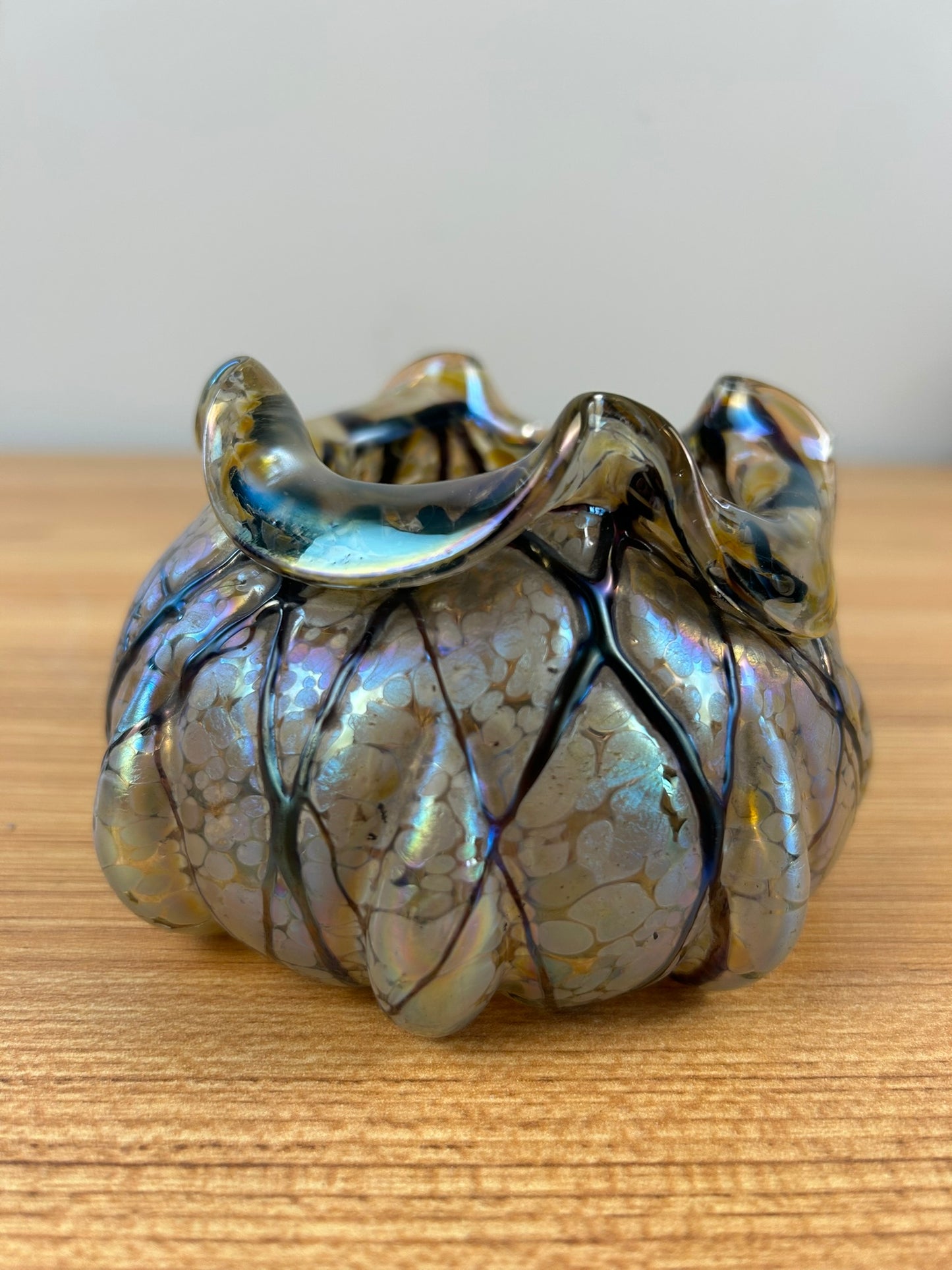 Palle Konig Bohemian Iridescent Veined Threaded Art Glass Vase
