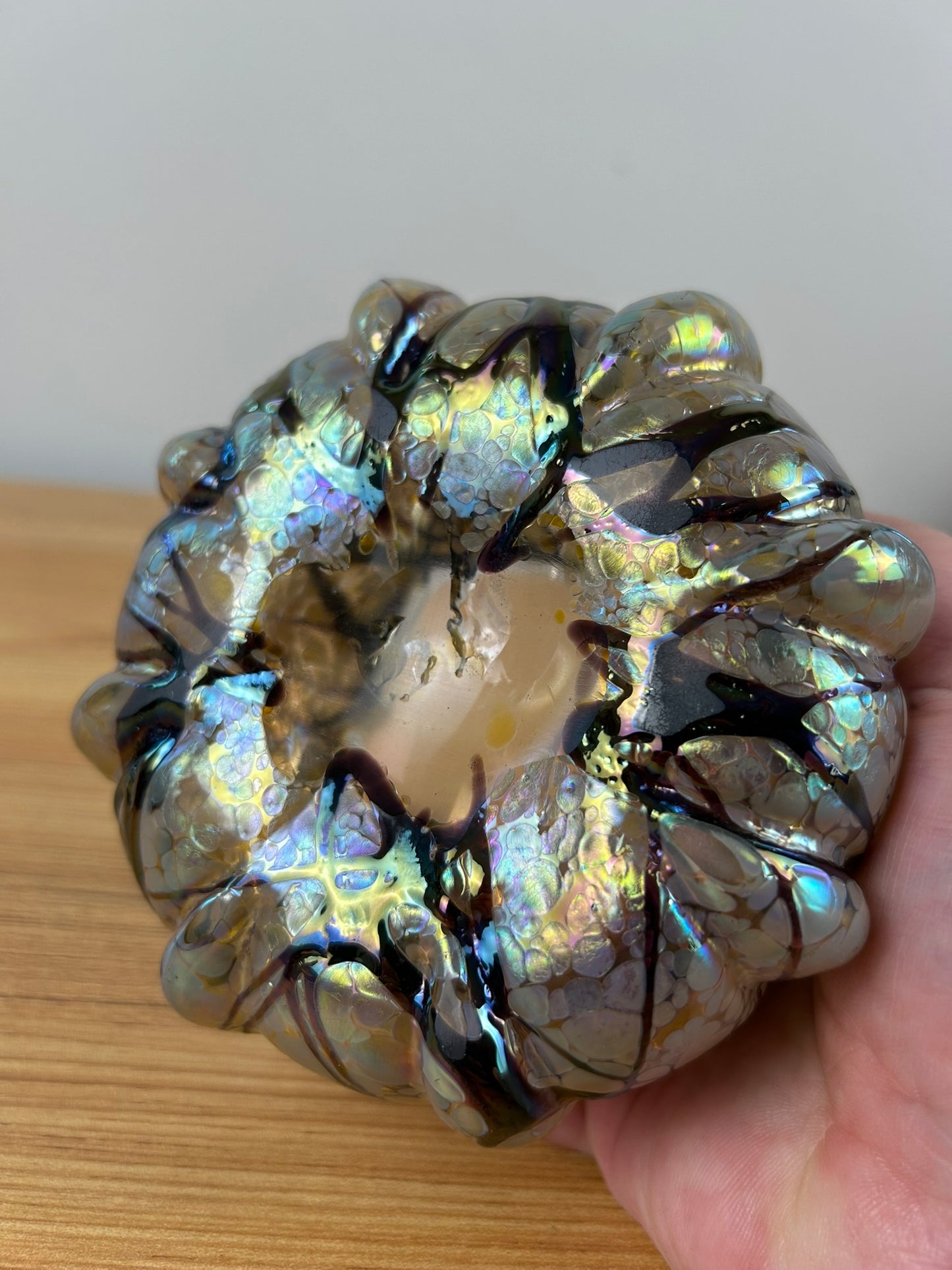 Palle Konig Bohemian Iridescent Veined Threaded Art Glass Vase