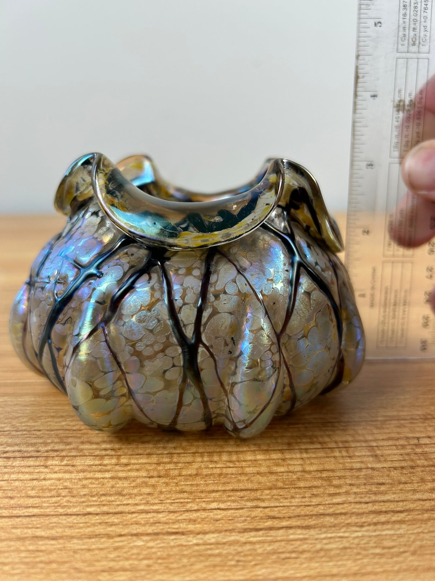 Palle Konig Bohemian Iridescent Veined Threaded Art Glass Vase