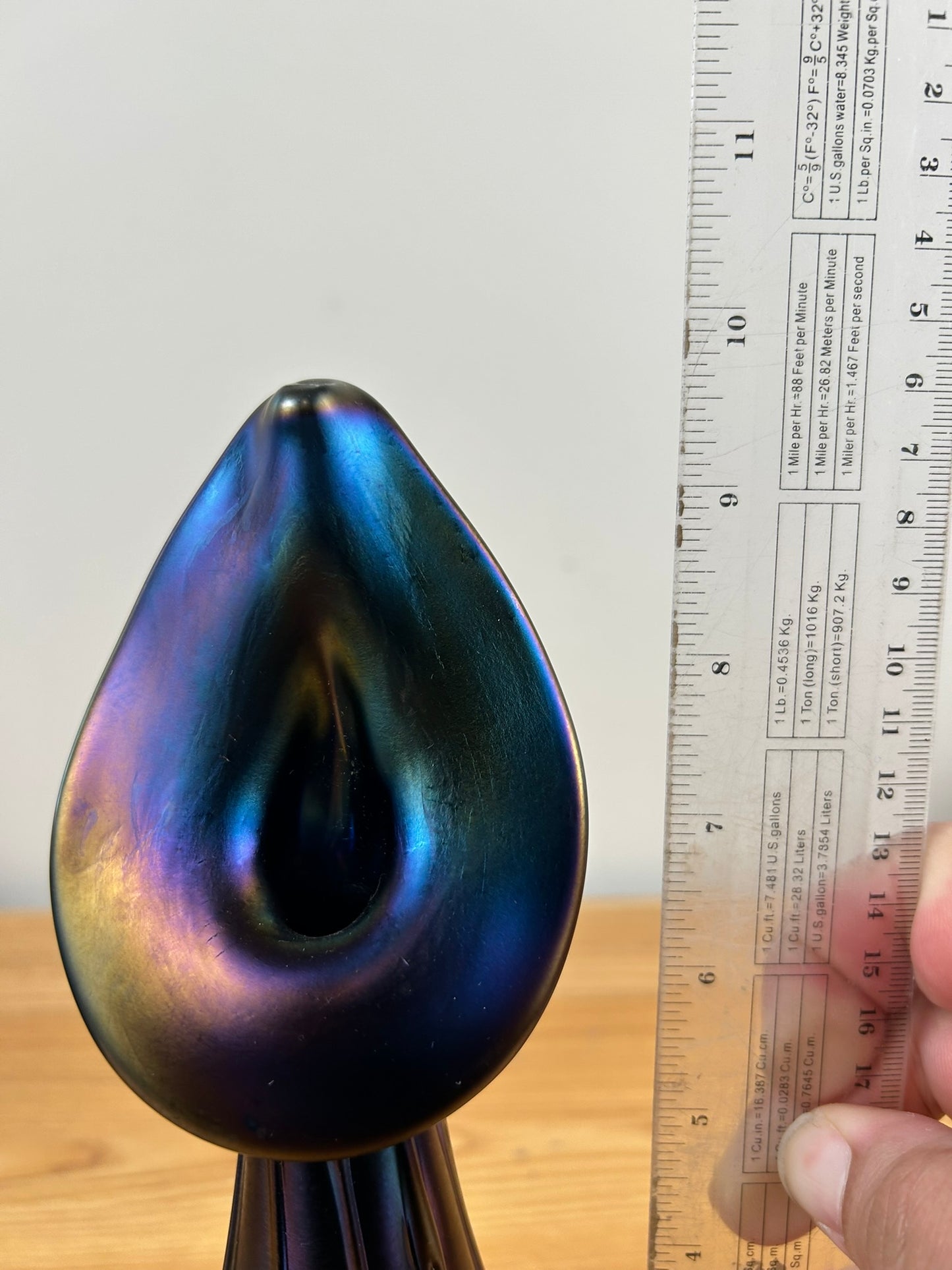 Herb Thomas Iridescent Purple Green Art Glass Jack in the Pulpit Vase 10" Tall
