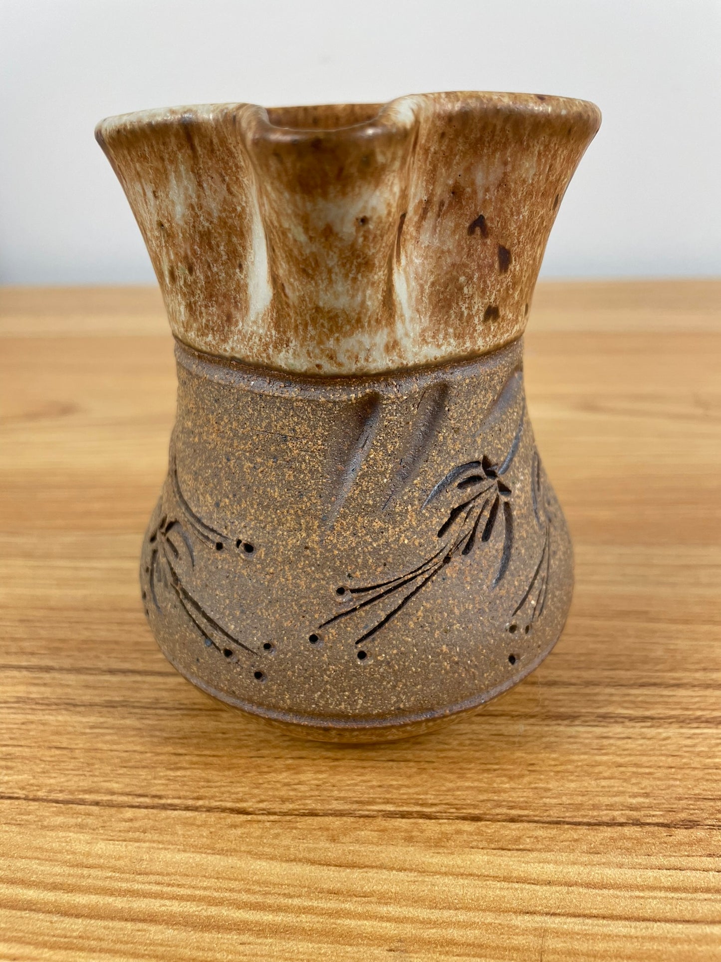 Vintage Lynne Brown Pottery Signed Mug Carved Floral Panel - OREGON Artist