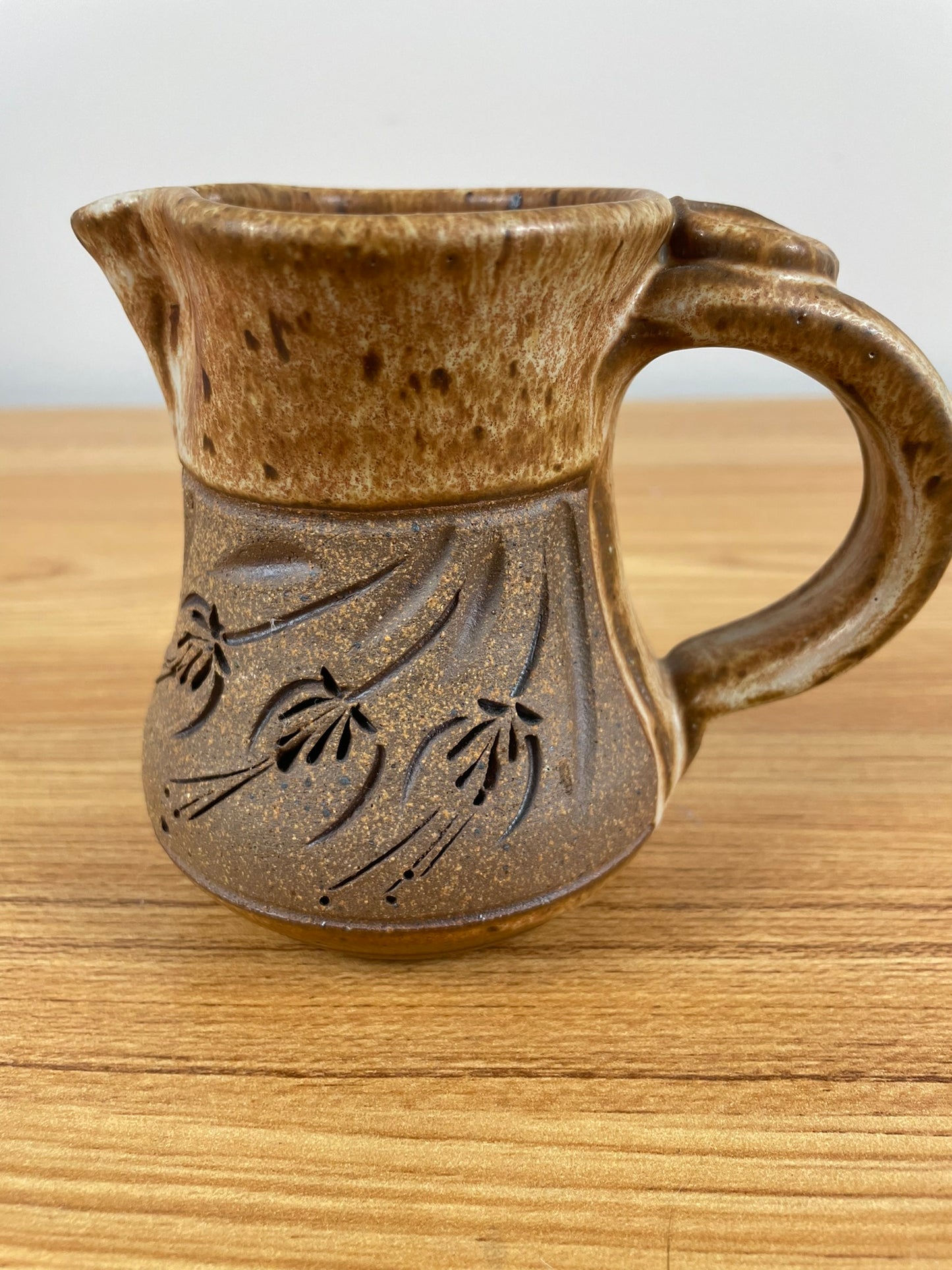 Vintage Lynne Brown Pottery Signed Mug Carved Floral Panel - OREGON Artist