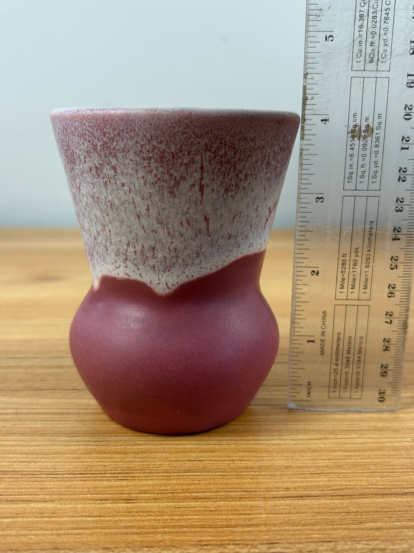 Vintage Muncie Pottery Vase, Marbled, Pink And White Arts, And Crafts 4" Vase