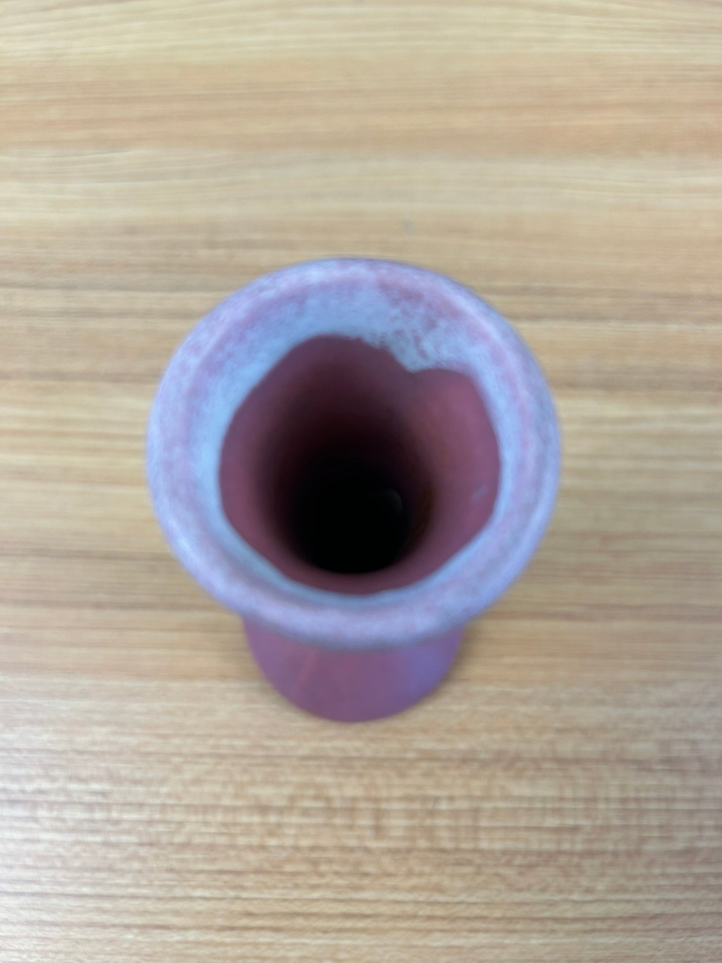 Muncie Bud Vase Tall Neck Bulbous Bottom Drip Glaze White Over Pink Glaze