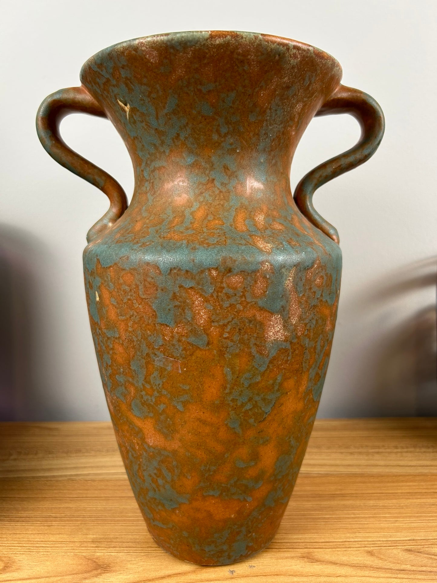 Burley Winter Art Pottery 201-K Vase Orange & Green Matte Glaze 12.25” Tall