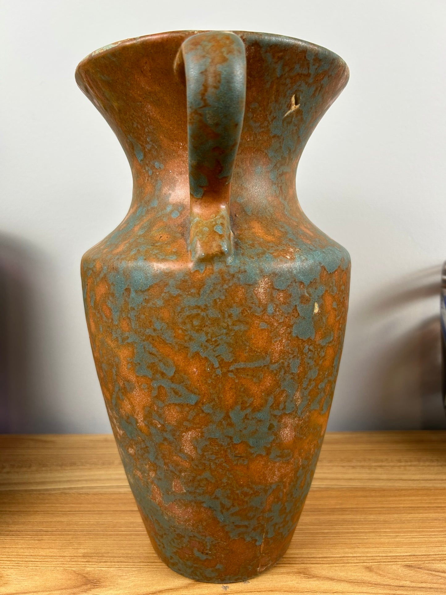 Burley Winter Art Pottery 201-K Vase Orange & Green Matte Glaze 12.25” Tall