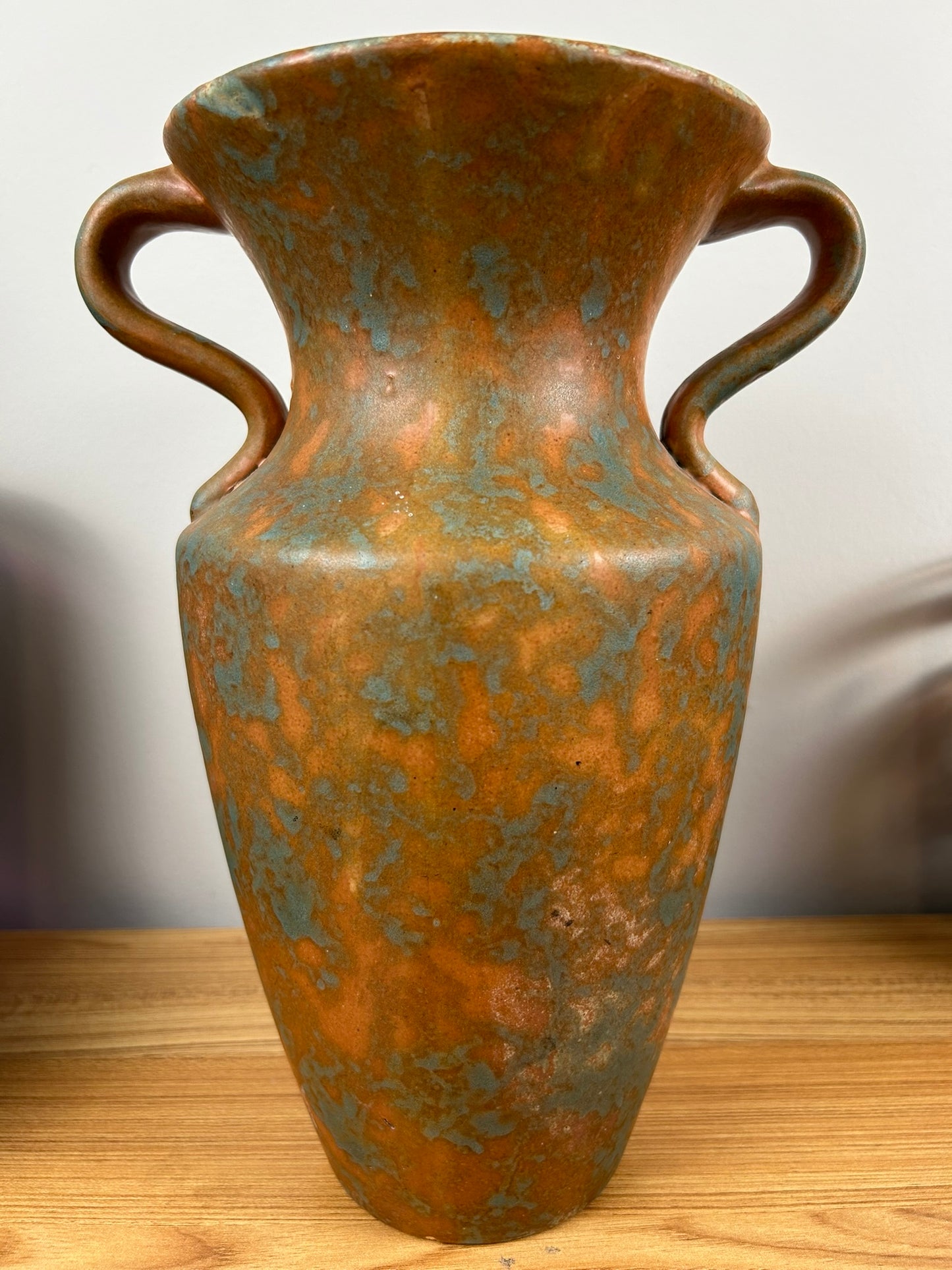 Burley Winter Art Pottery 201-K Vase Orange & Green Matte Glaze 12.25” Tall