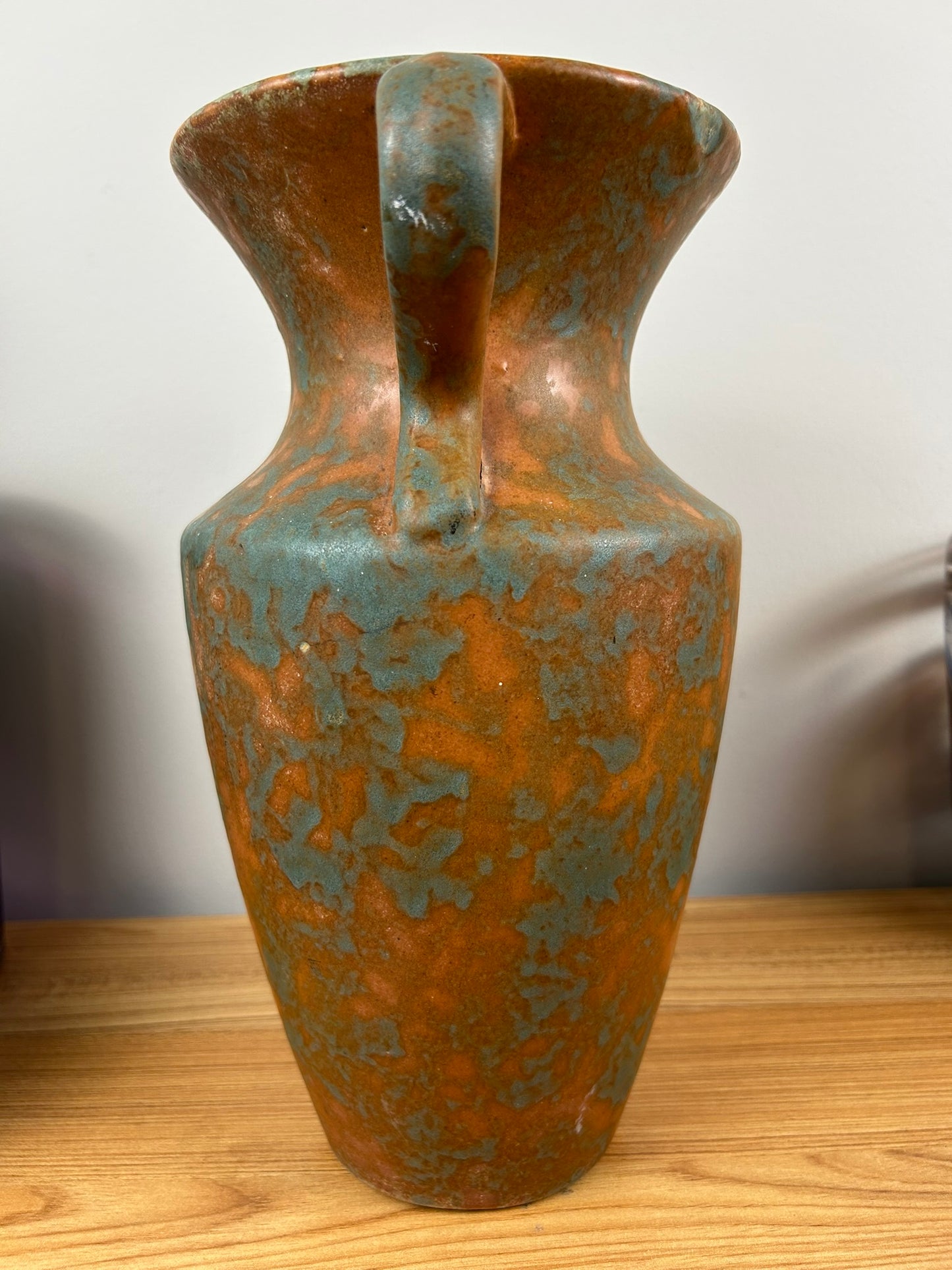 Burley Winter Art Pottery 201-K Vase Orange & Green Matte Glaze 12.25” Tall