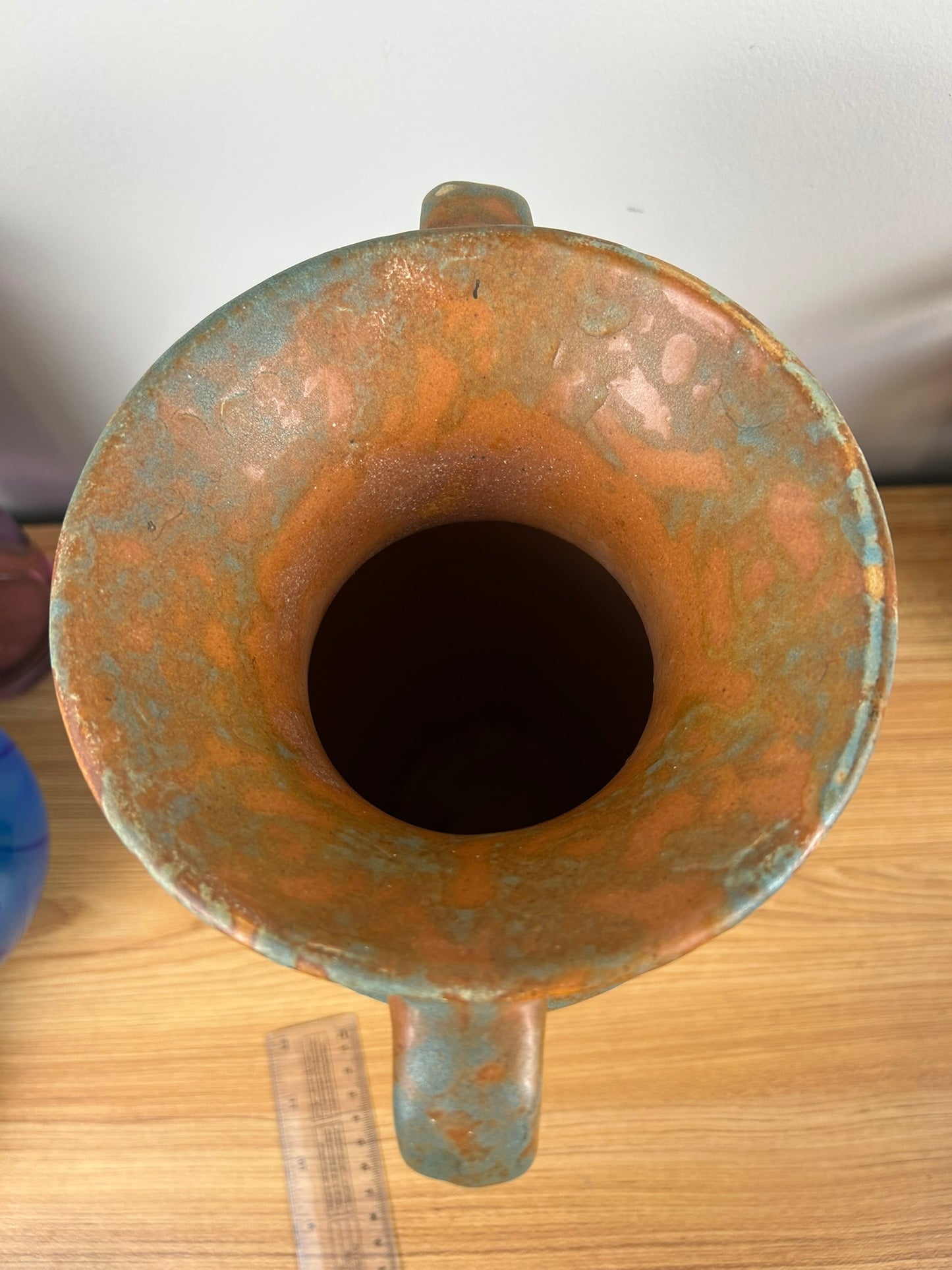 Burley Winter Art Pottery 201-K Vase Orange & Green Matte Glaze 12.25” Tall