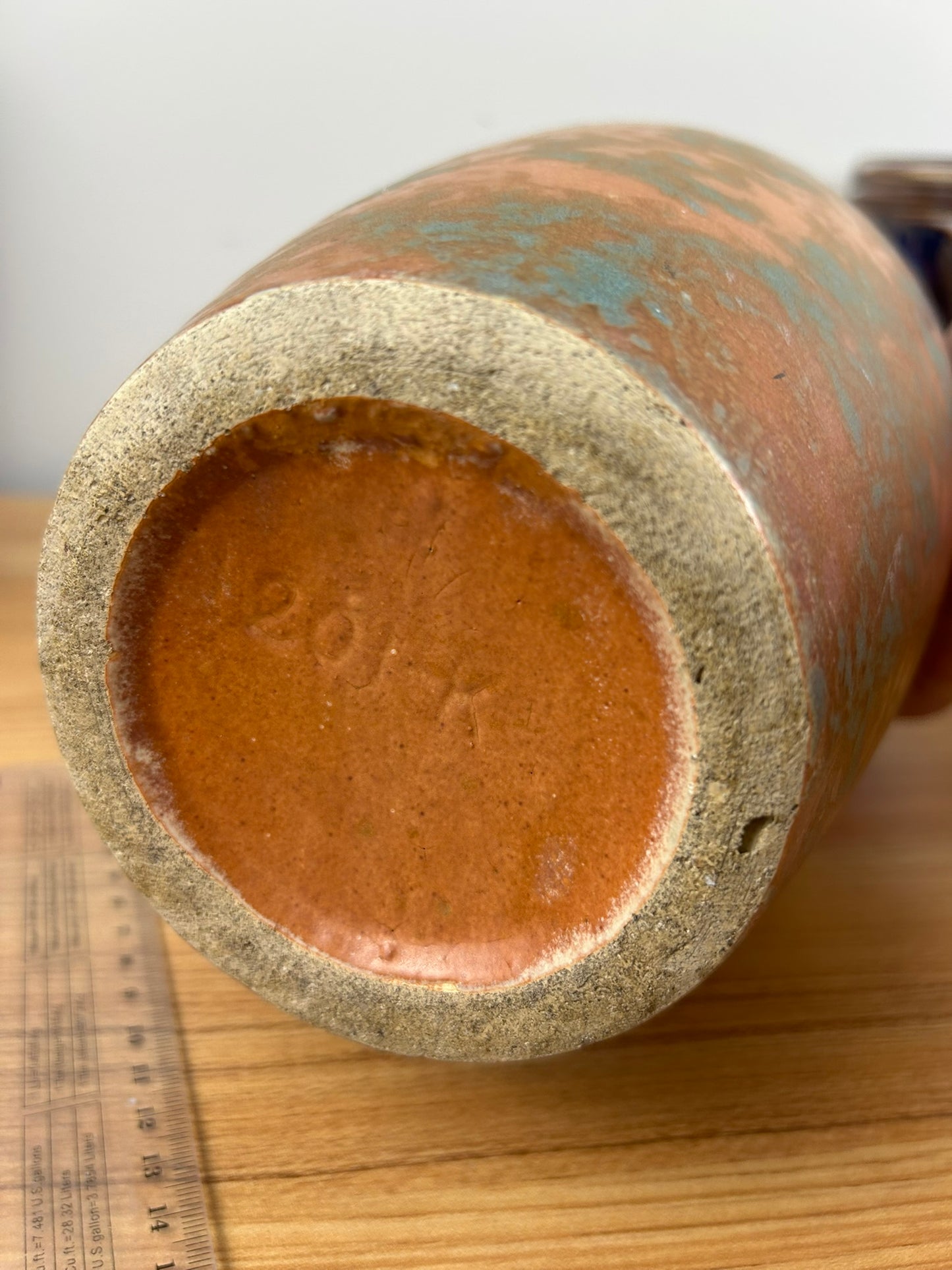 Burley Winter Art Pottery 201-K Vase Orange & Green Matte Glaze 12.25” Tall