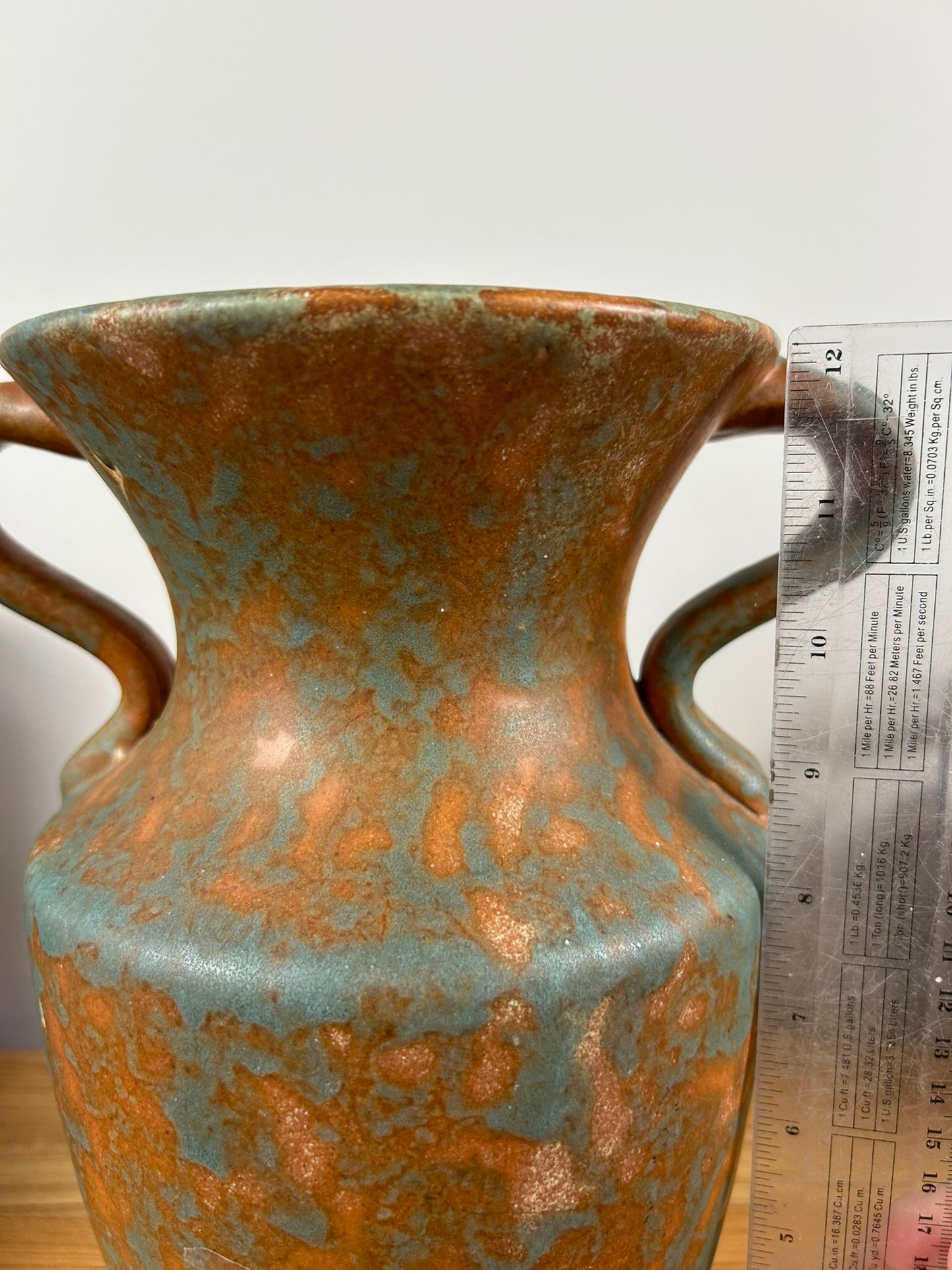 Burley Winter Art Pottery 201-K Vase Orange & Green Matte Glaze 12.25” Tall