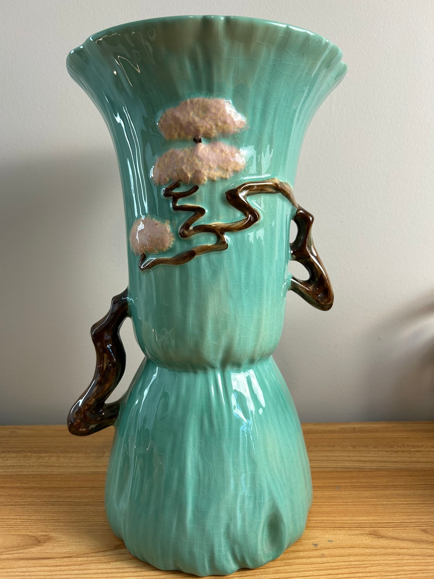 Stunning Roseville Ming Tree Pottery Handled Large Floor Vase 585-14