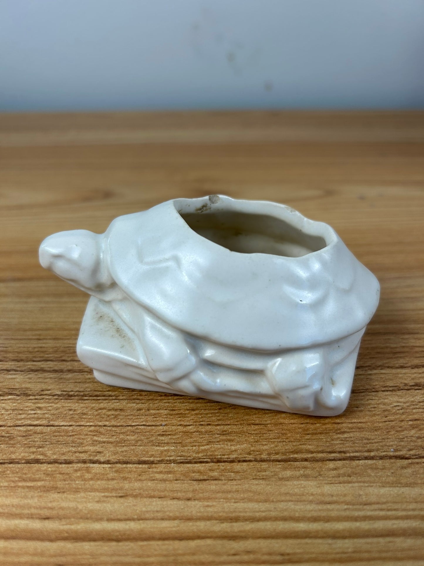 Vintage Nelson McCoy Pottery Matte White Turtle Miniature Planter Holder HTF