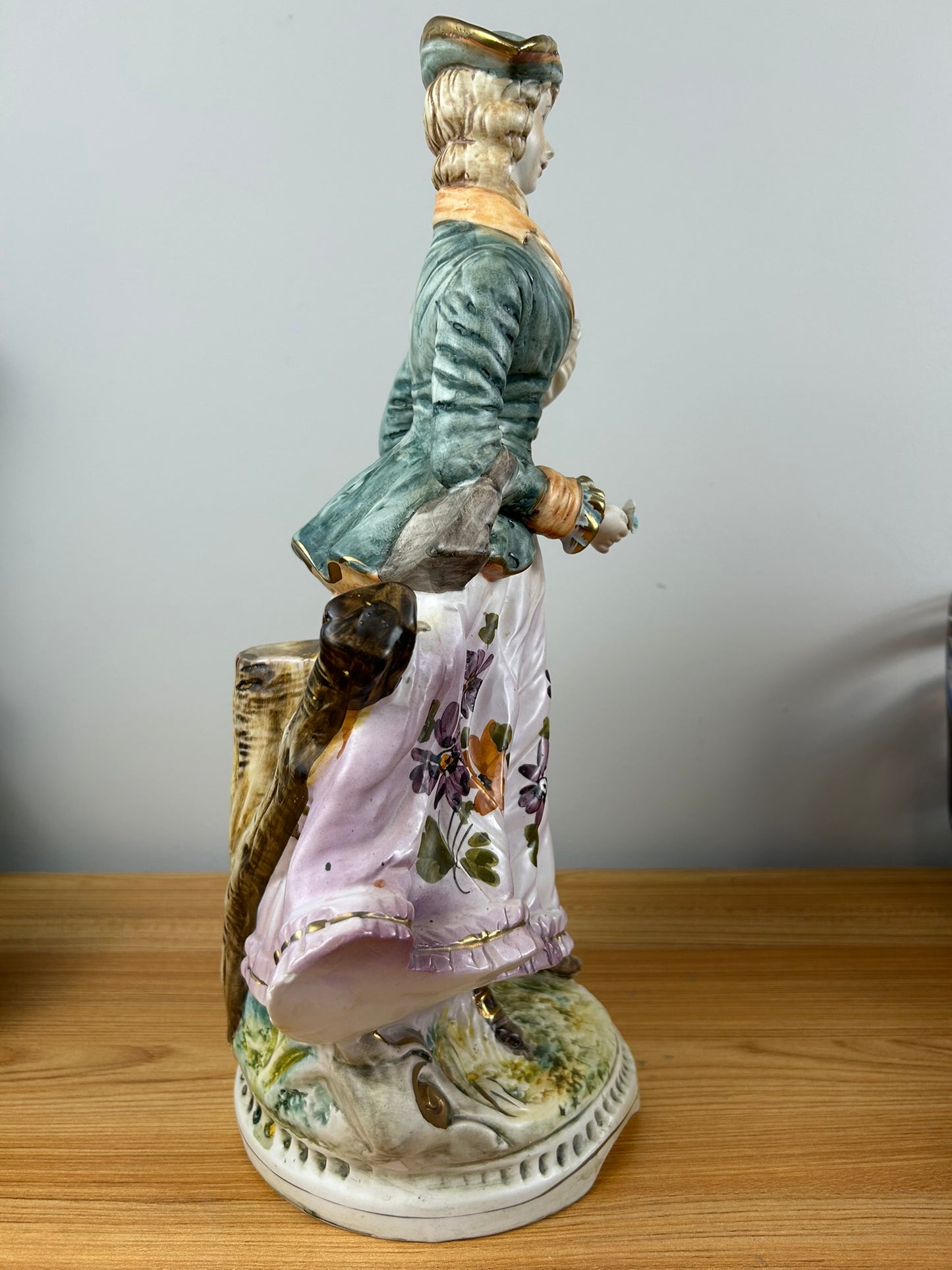 Capodimonte Pottery Large Mid Century 16.5" Tall Woman With Flower Statue