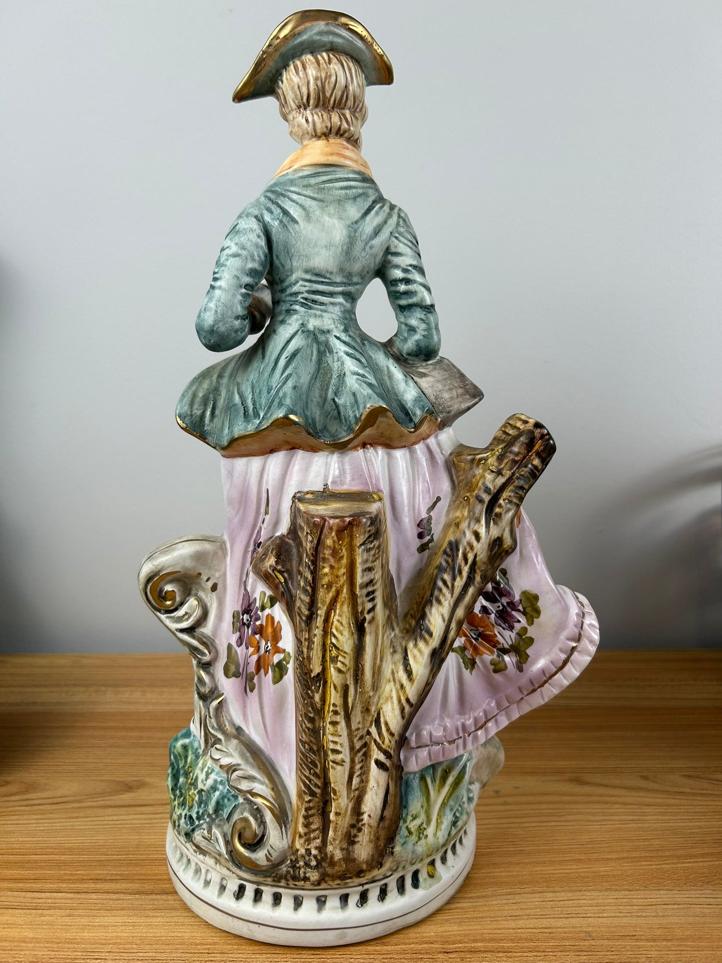 Capodimonte Pottery Large Mid Century 16.5" Tall Woman With Flower Statue
