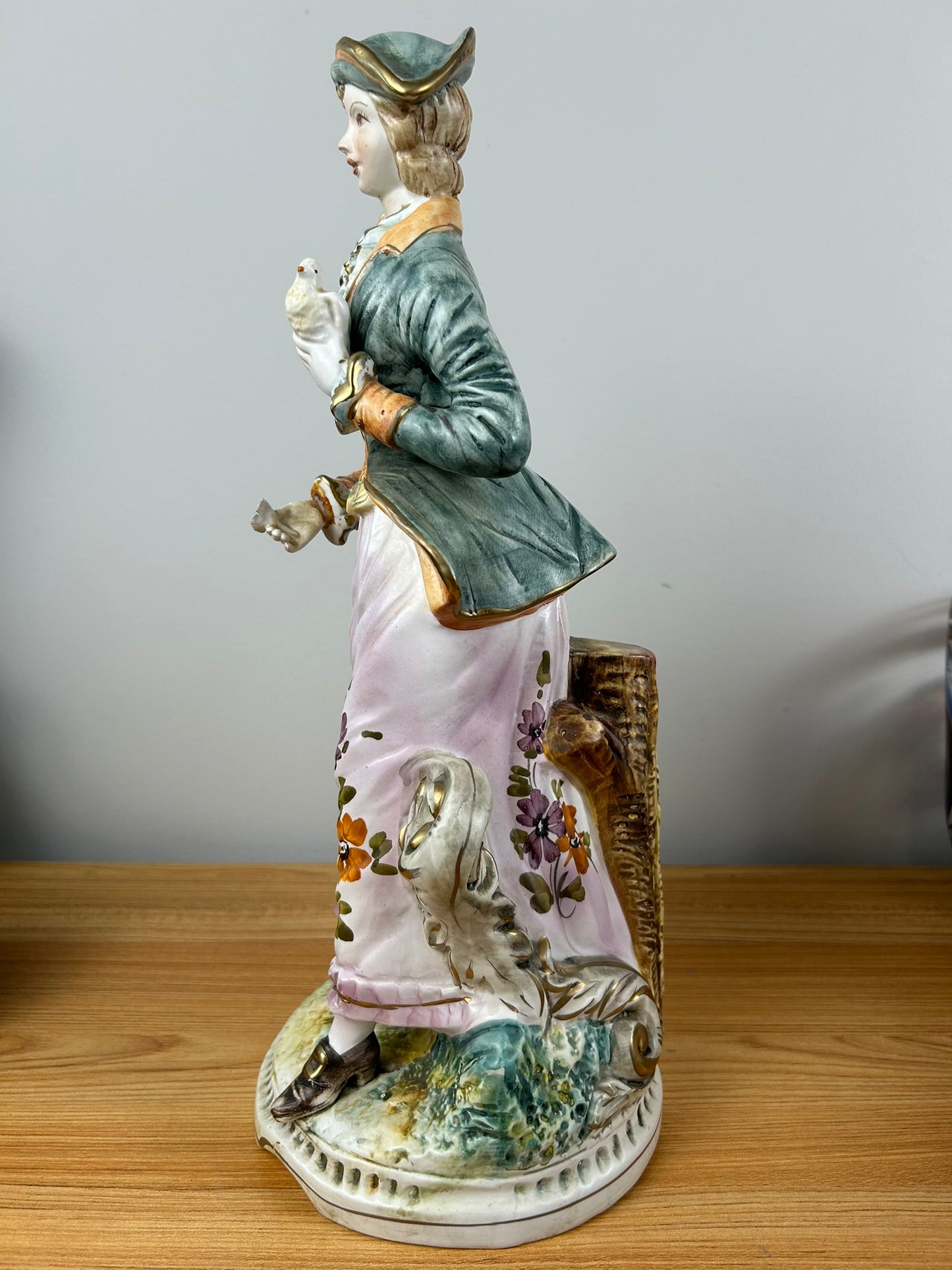 Capodimonte Pottery Large Mid Century 16.5" Tall Woman With Flower Statue