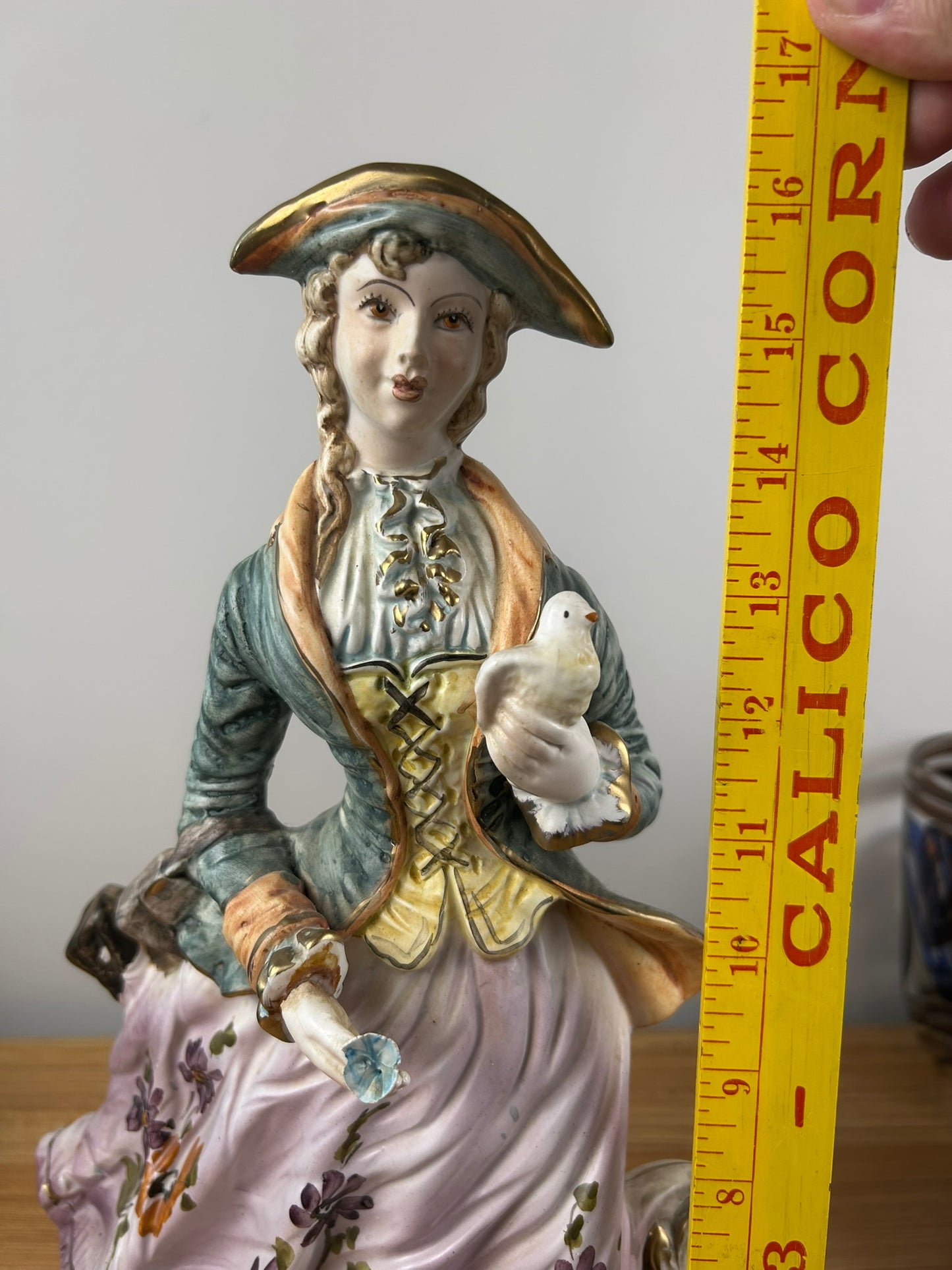 Capodimonte Pottery Large Mid Century 16.5" Tall Woman With Flower Statue