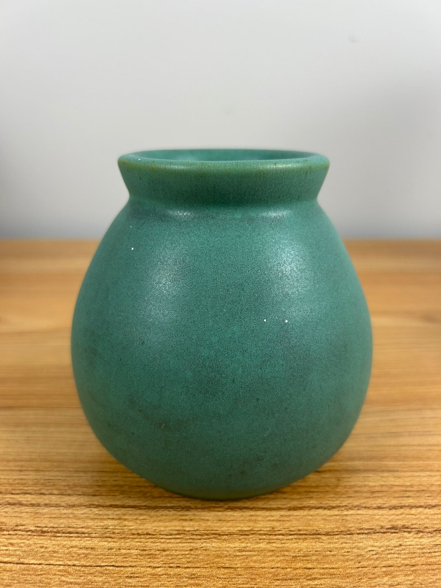 Teco Art Pottery Matte Green Bulbous Cabinet Vase Double Stamped Bottom
