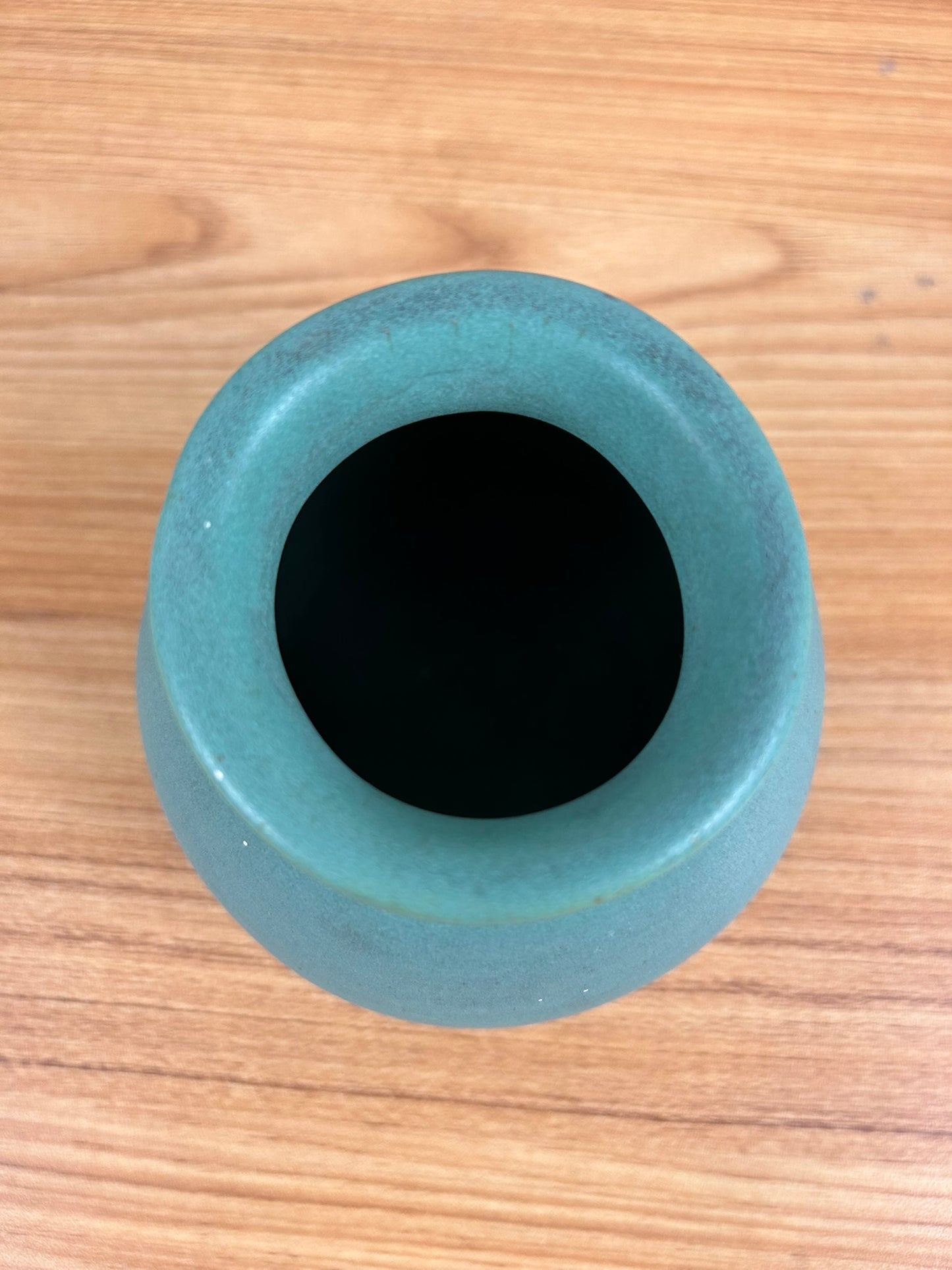 Teco Art Pottery Matte Green Bulbous Cabinet Vase Double Stamped Bottom