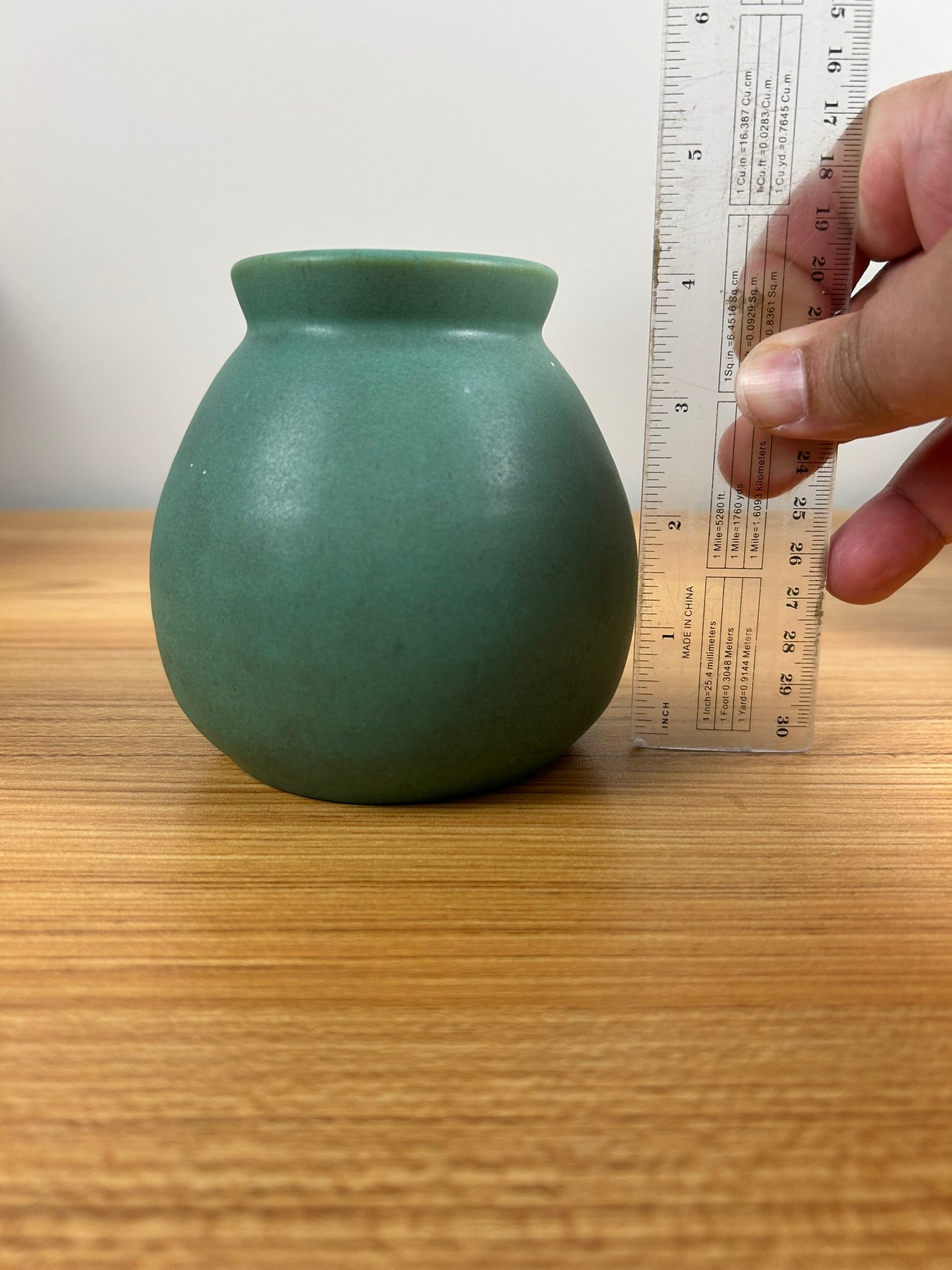 Teco Art Pottery Matte Green Bulbous Cabinet Vase Double Stamped Bottom