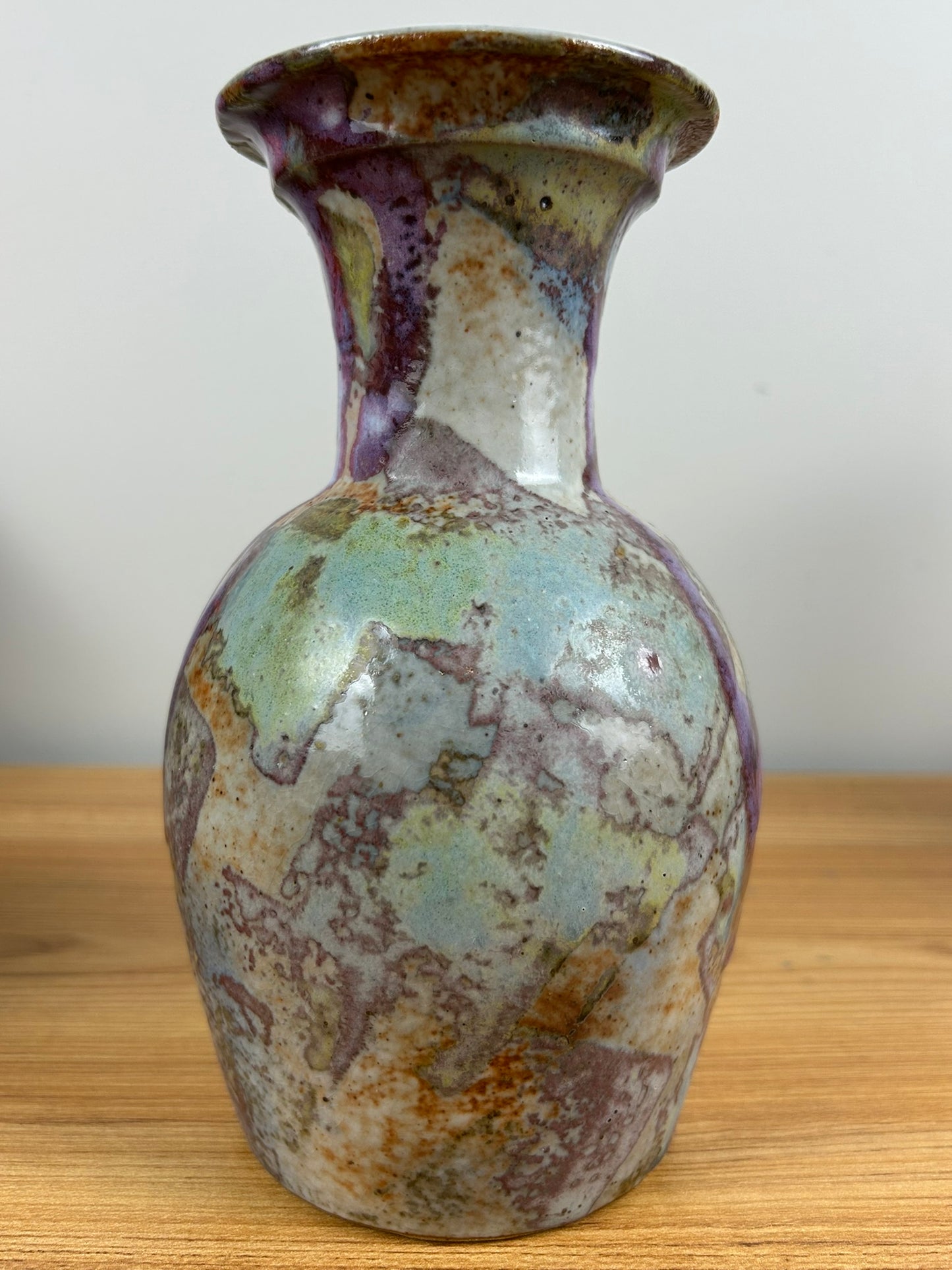 John Shedd Studio Art Pottery Purple Green Textured Glaze 8.5" Tall Vase