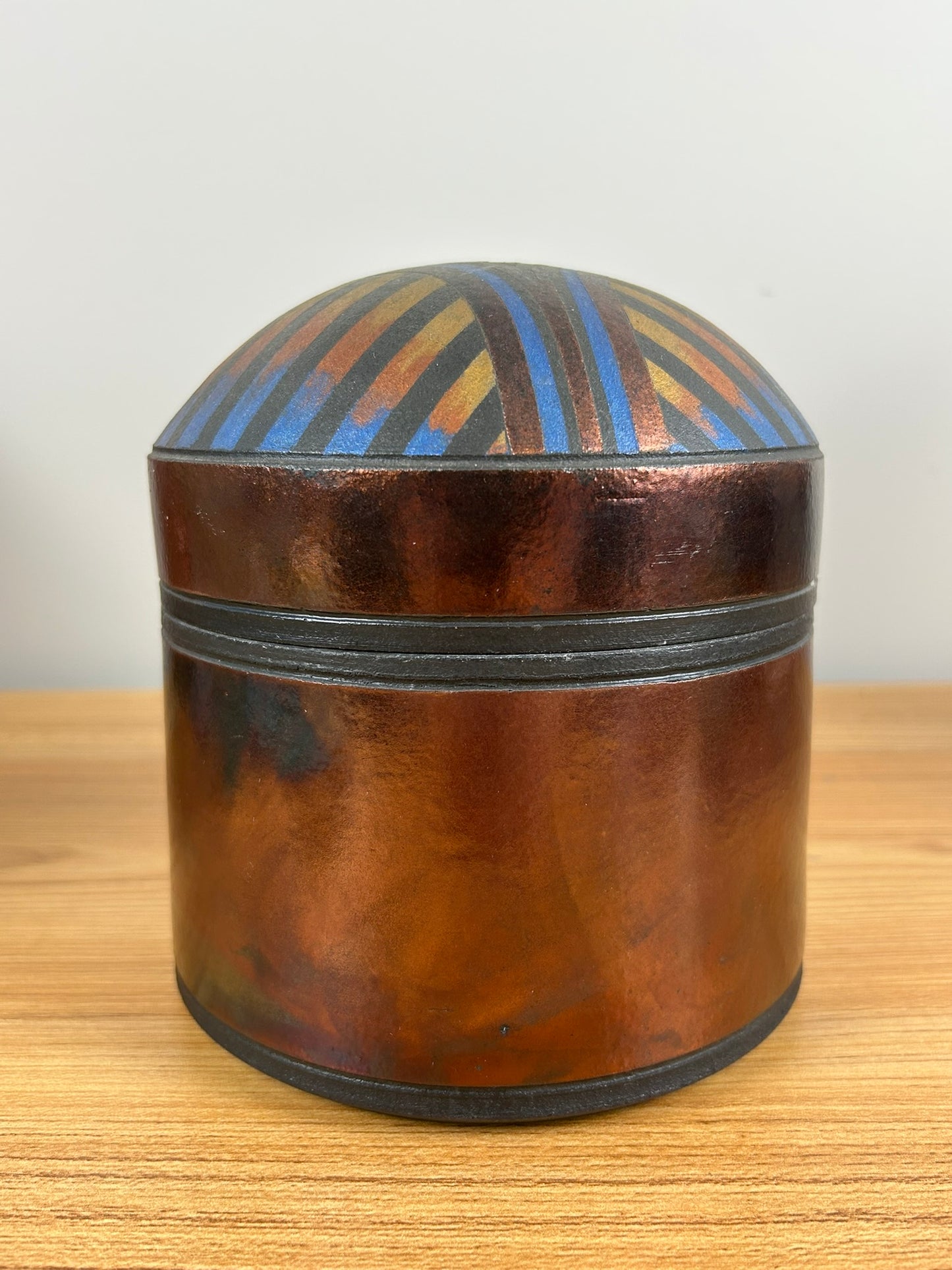 Christine Colombarini Art Pottery Raku Metallic Glazed Domed Lidded Jar